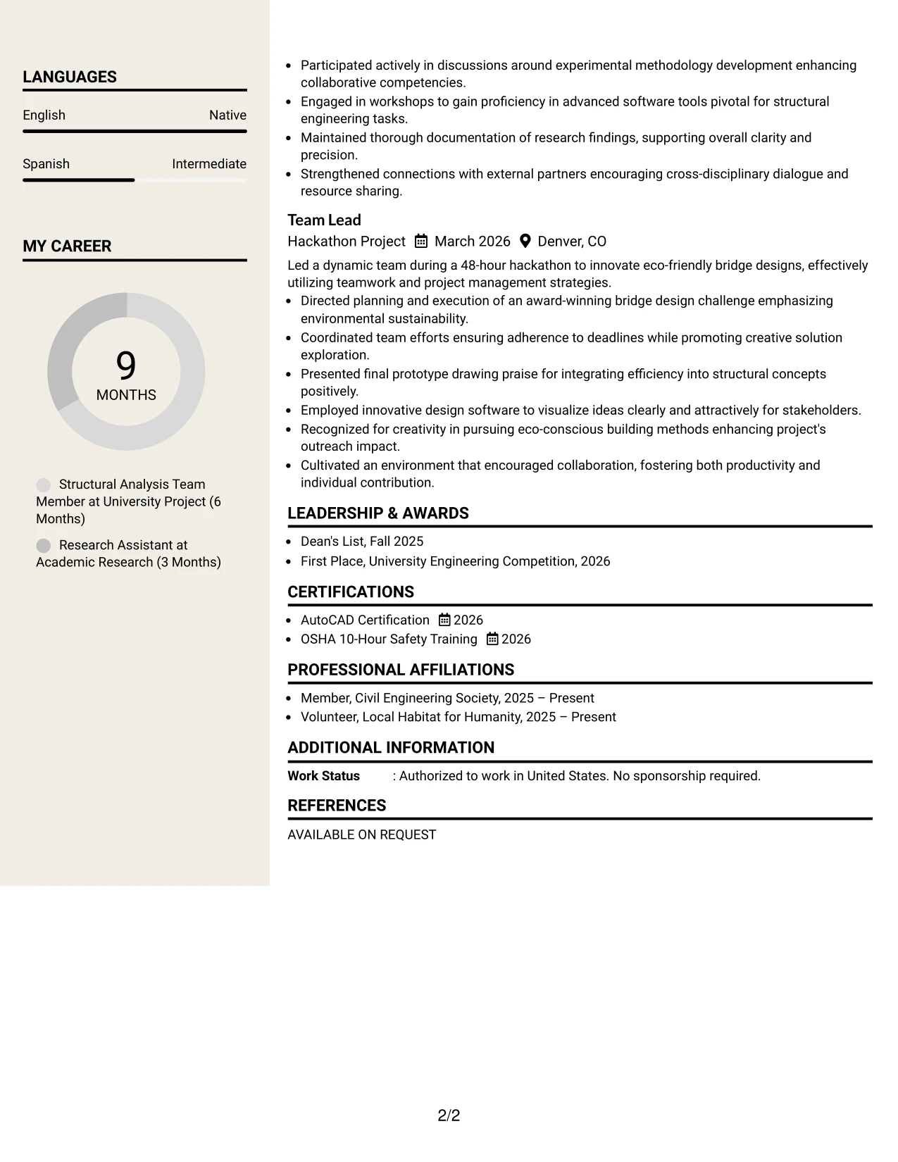 Resume Example Page 2