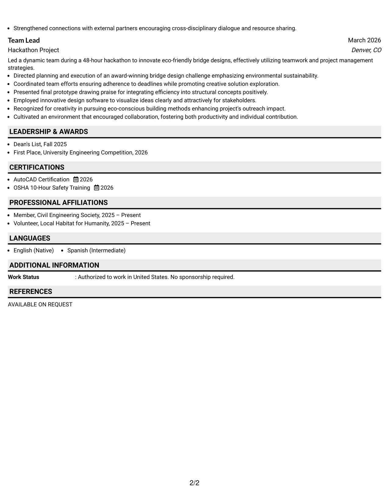 Resume Example Page 2