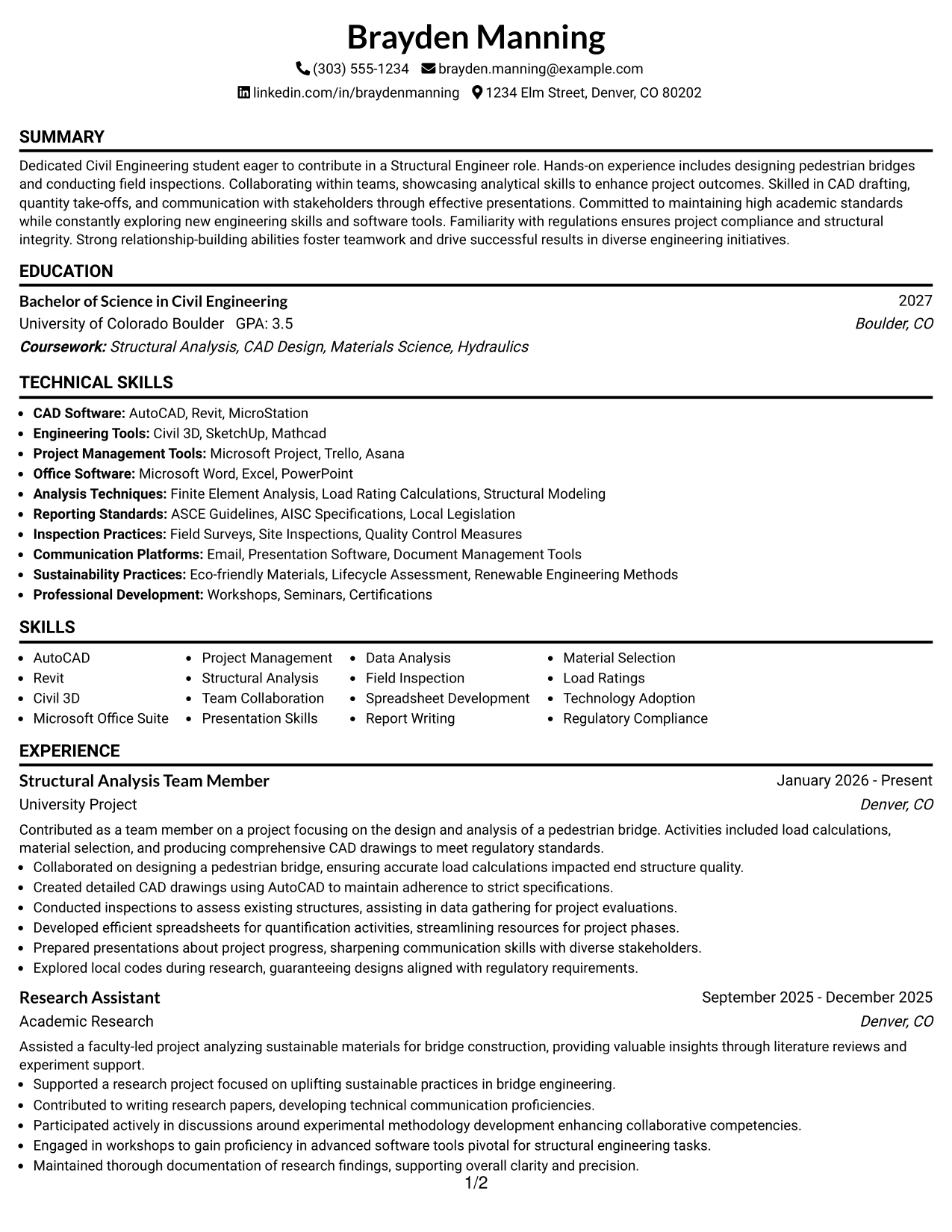 Resume Example Page 1