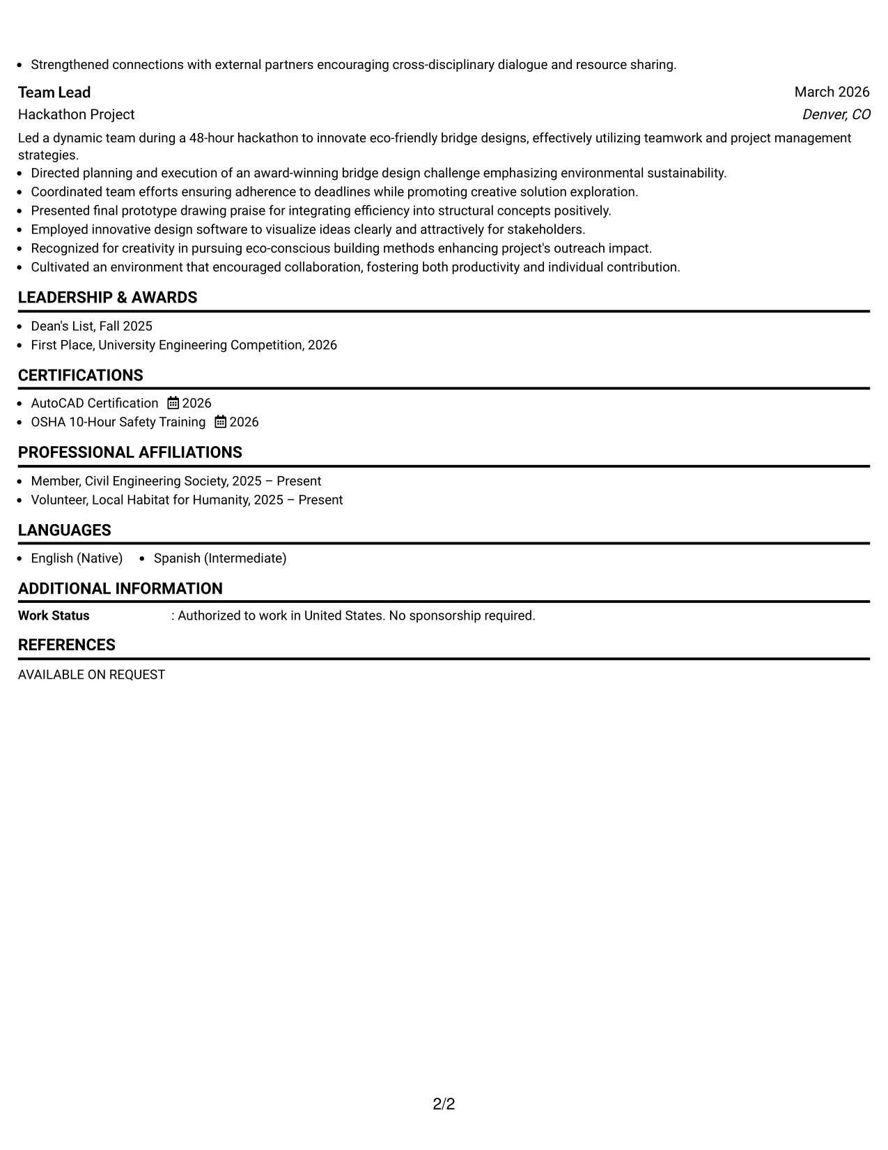 Resume Example Page 2