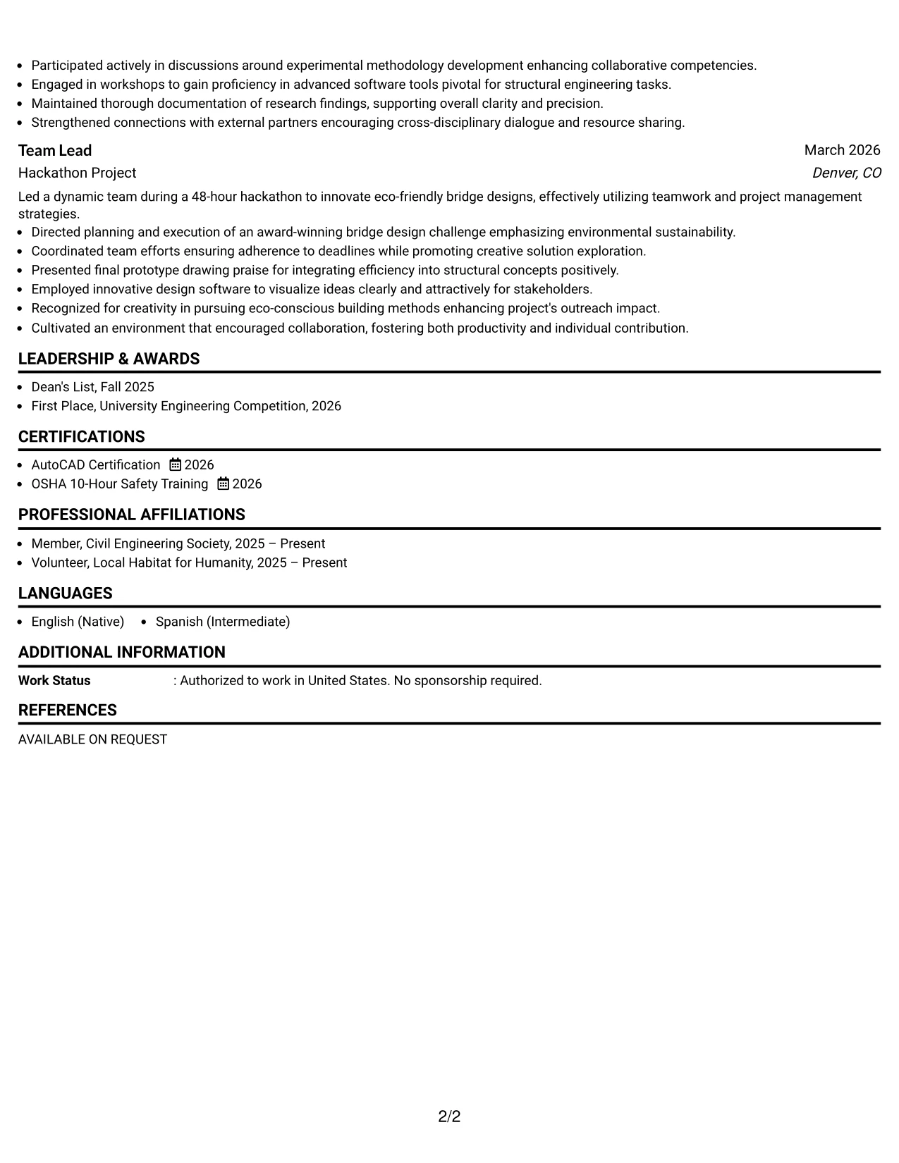 Resume Example Page 2