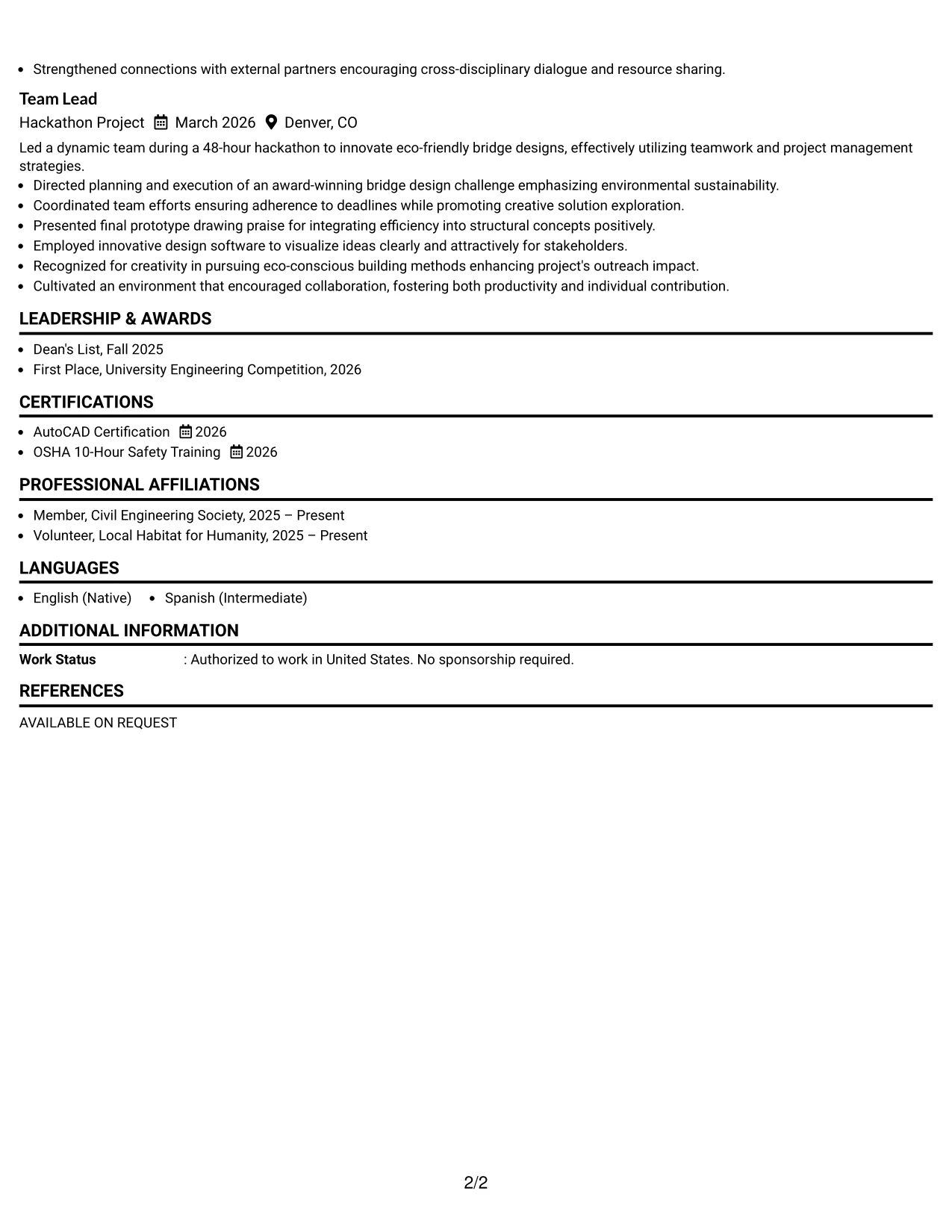 Resume Example Page 2