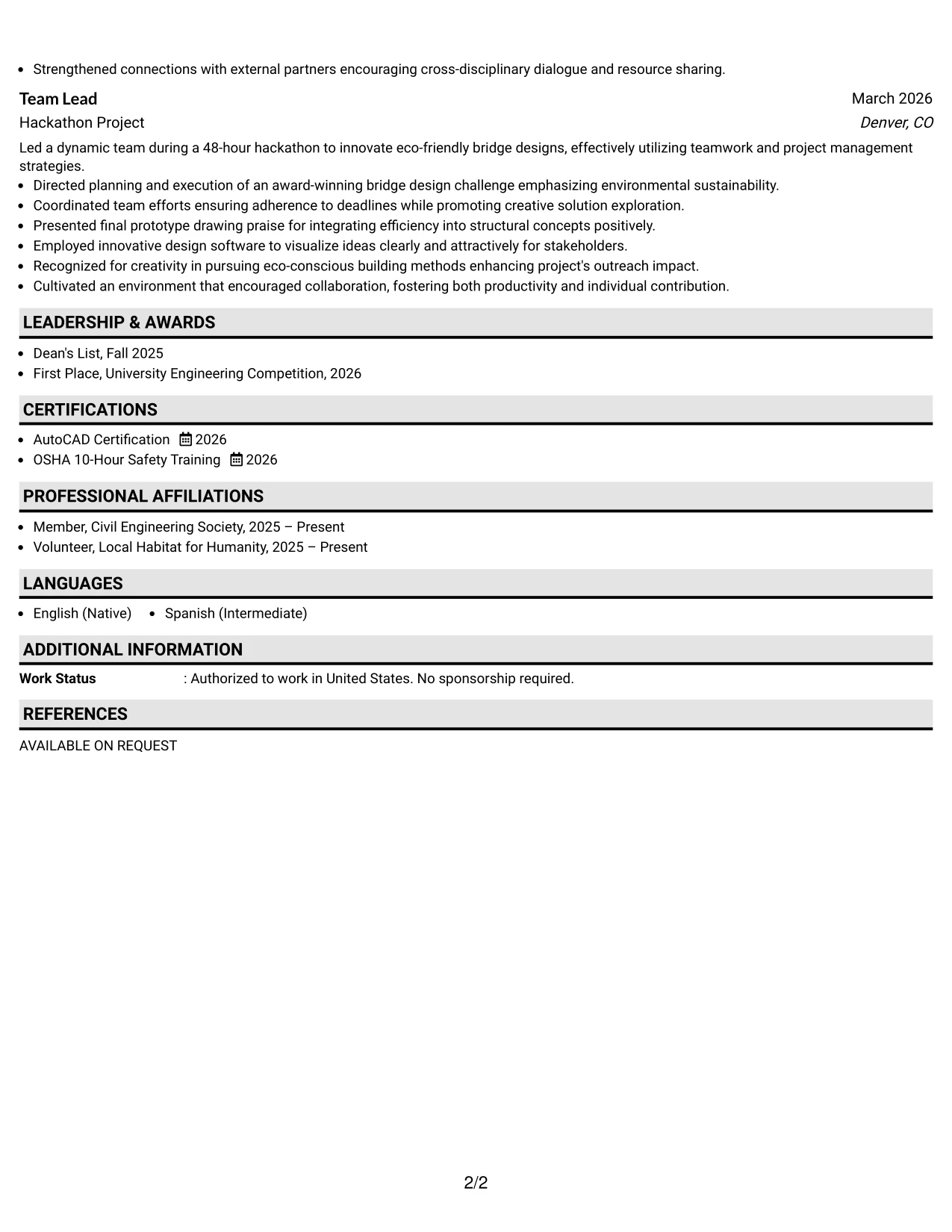 Resume Example Page 2
