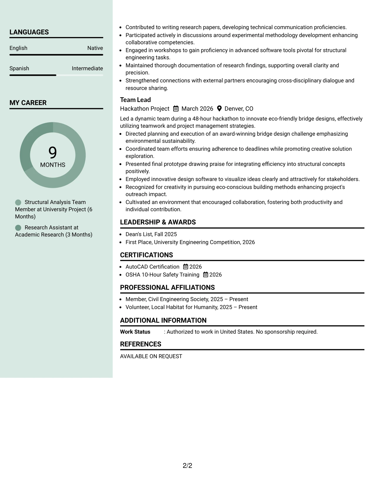 Resume Example Page 2
