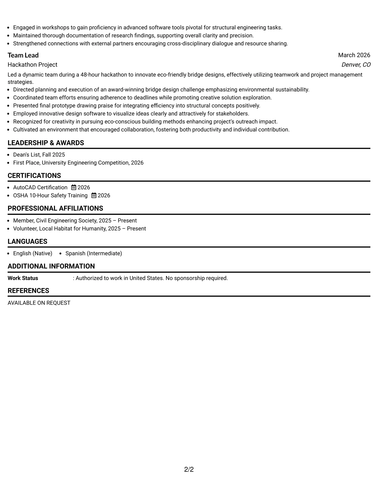 Resume Example Page 2