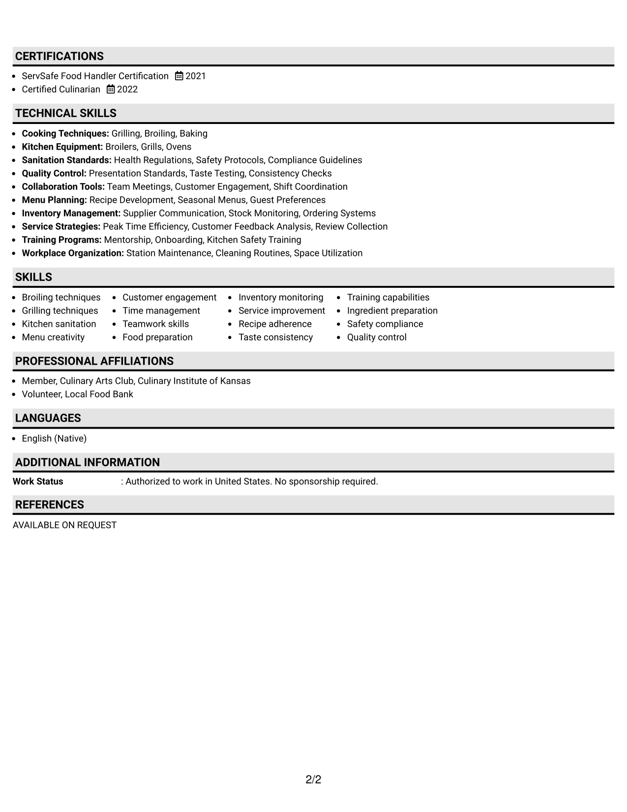 Resume Example Page 2