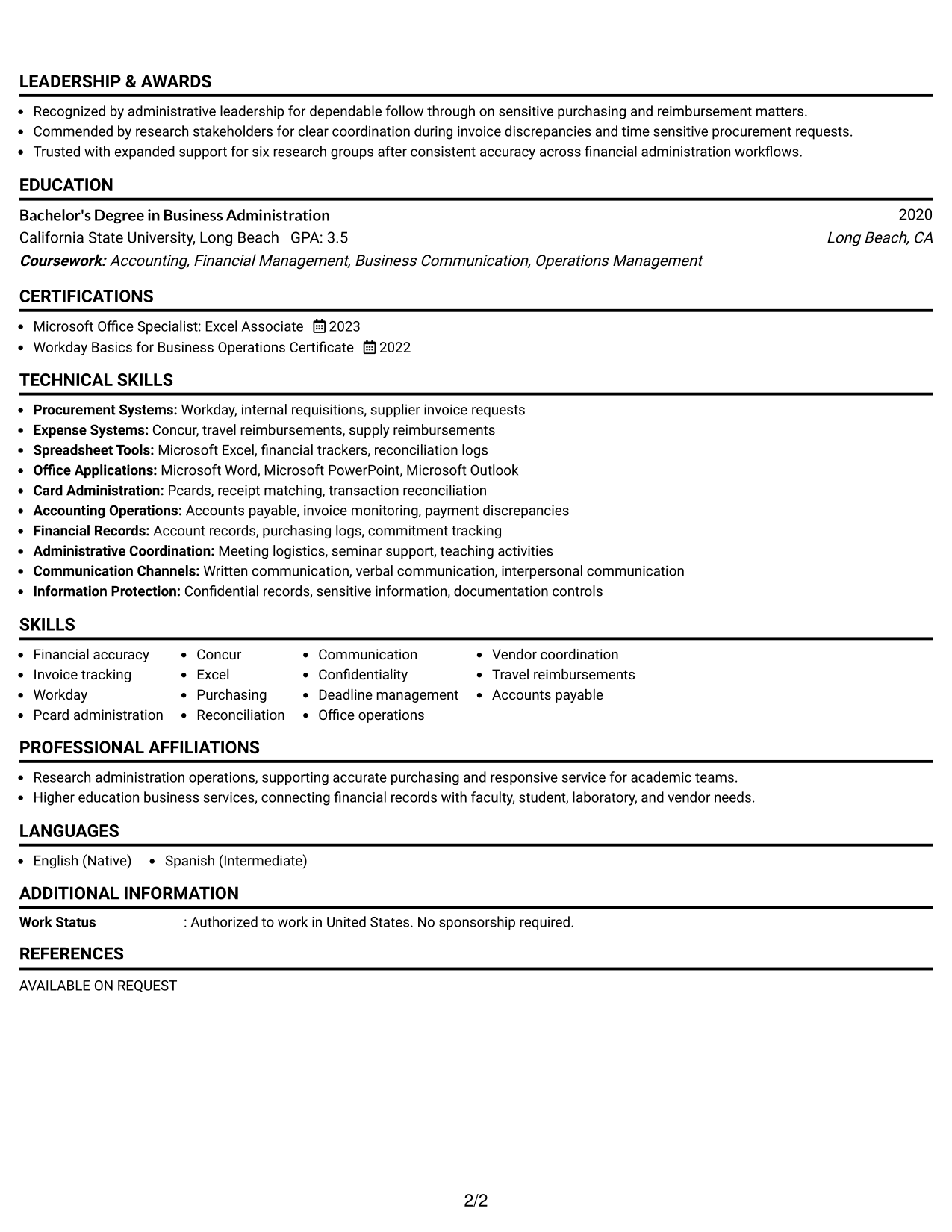Resume Example Page 2