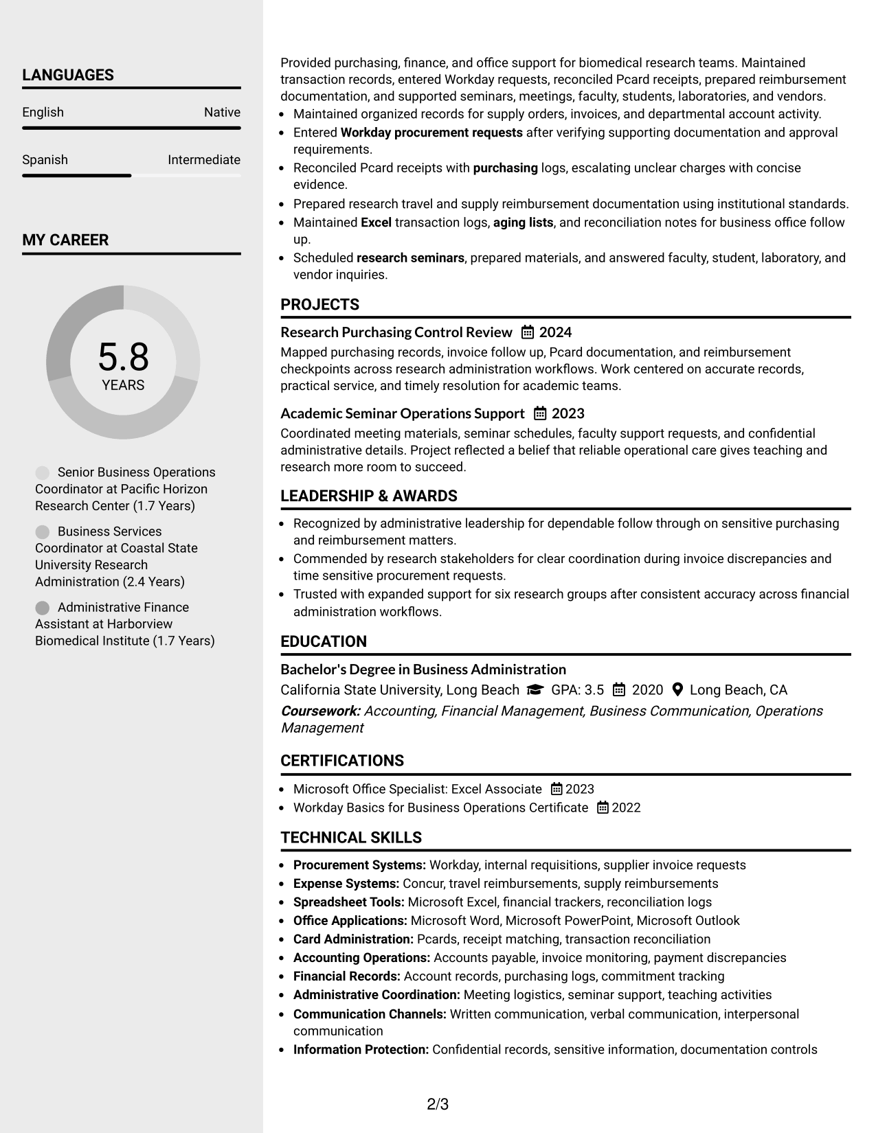 Resume Example Page 2