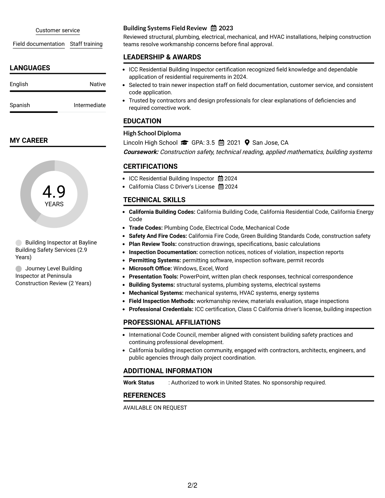 Resume Example Page 2