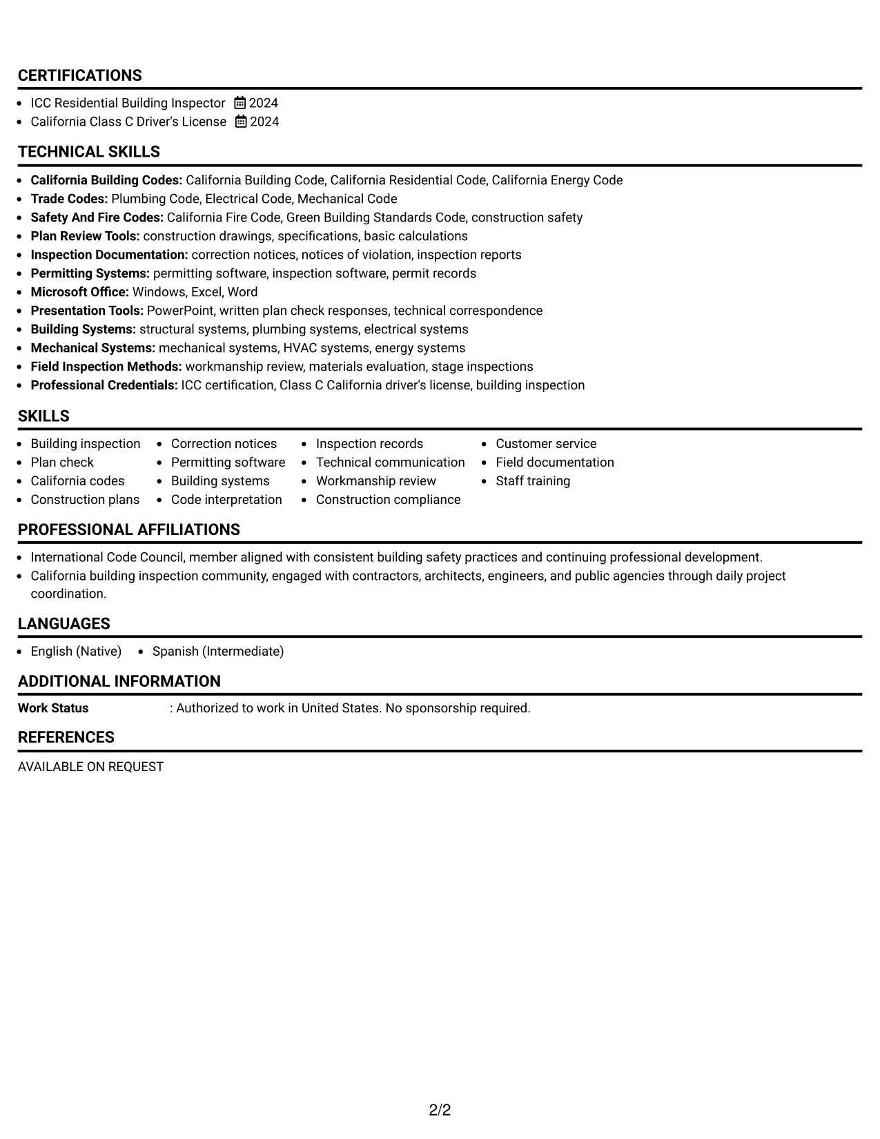 Resume Example Page 2