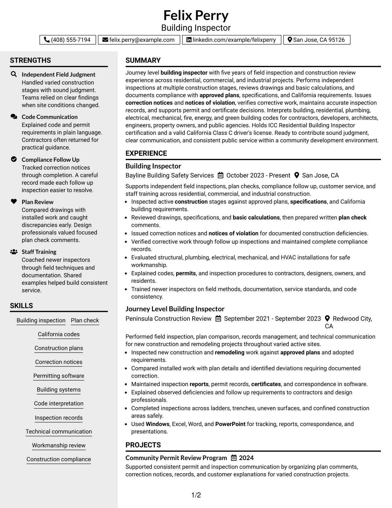 Resume Example Page 1