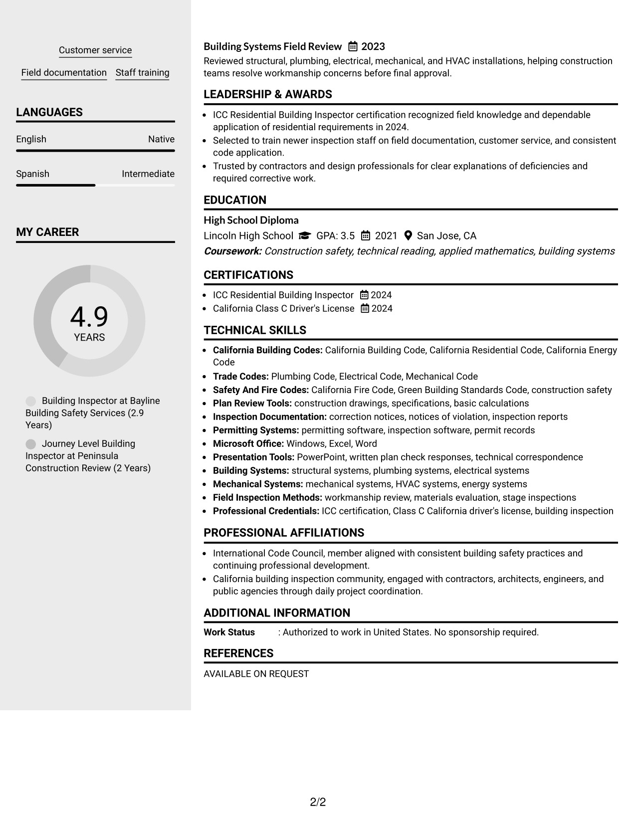 Resume Example Page 2