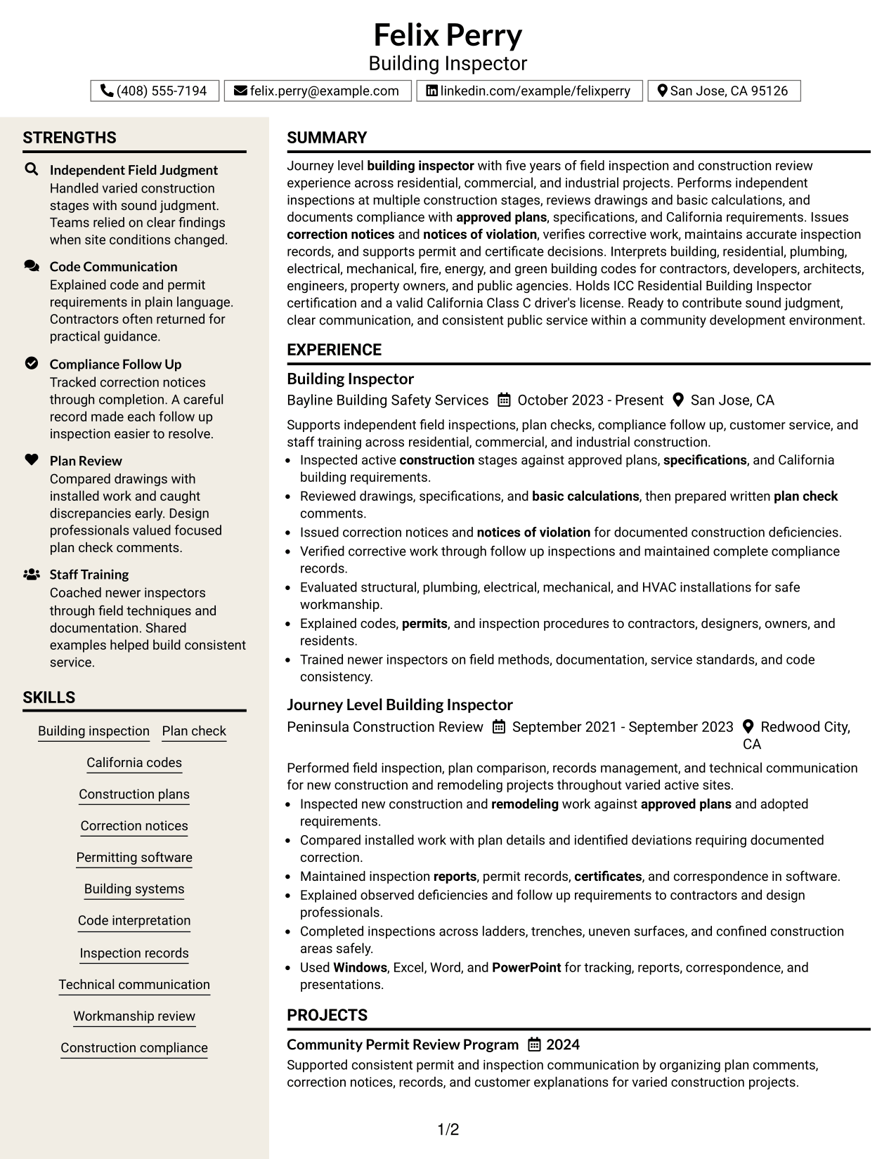 Resume Example Page 1