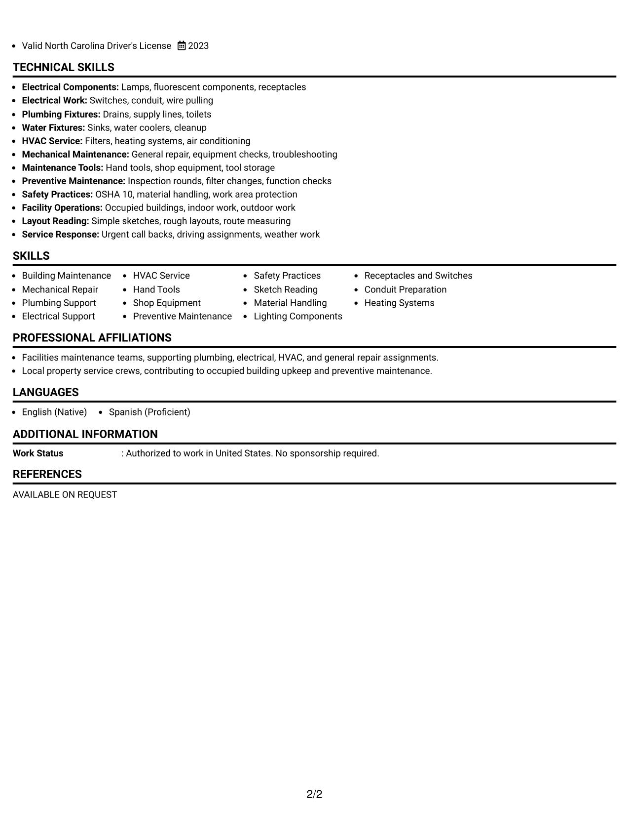 Resume Example Page 2