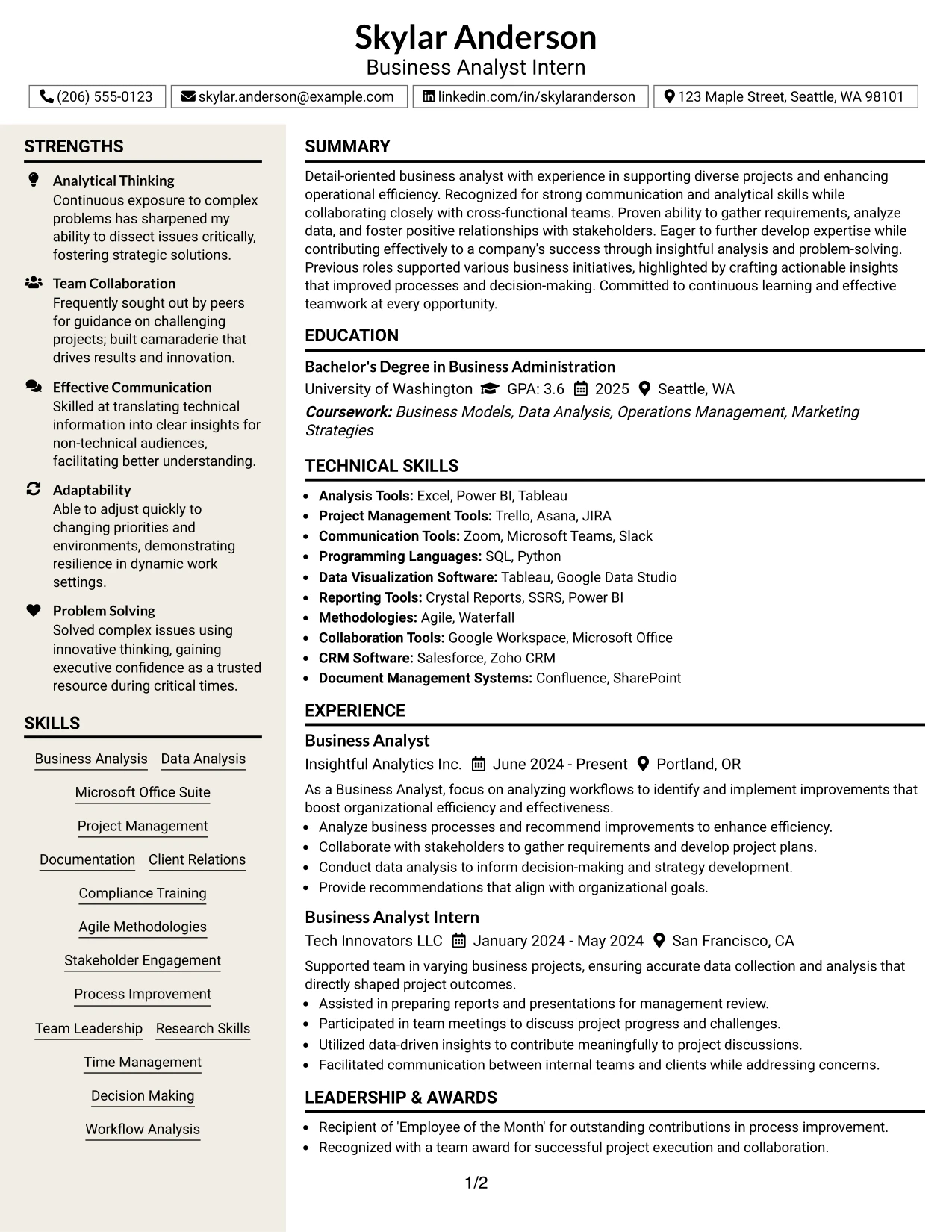 Resume Example Page 1