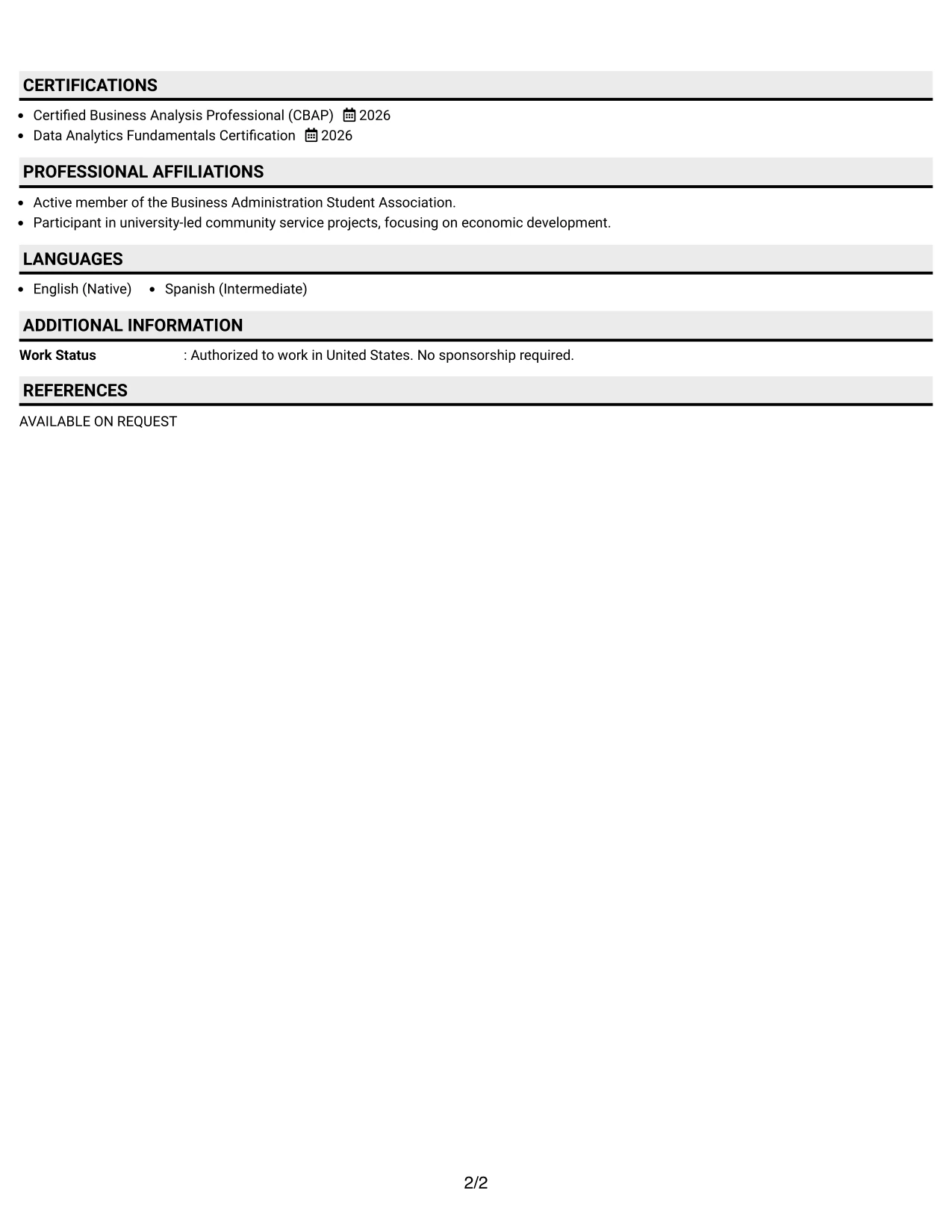 Resume Example Page 2