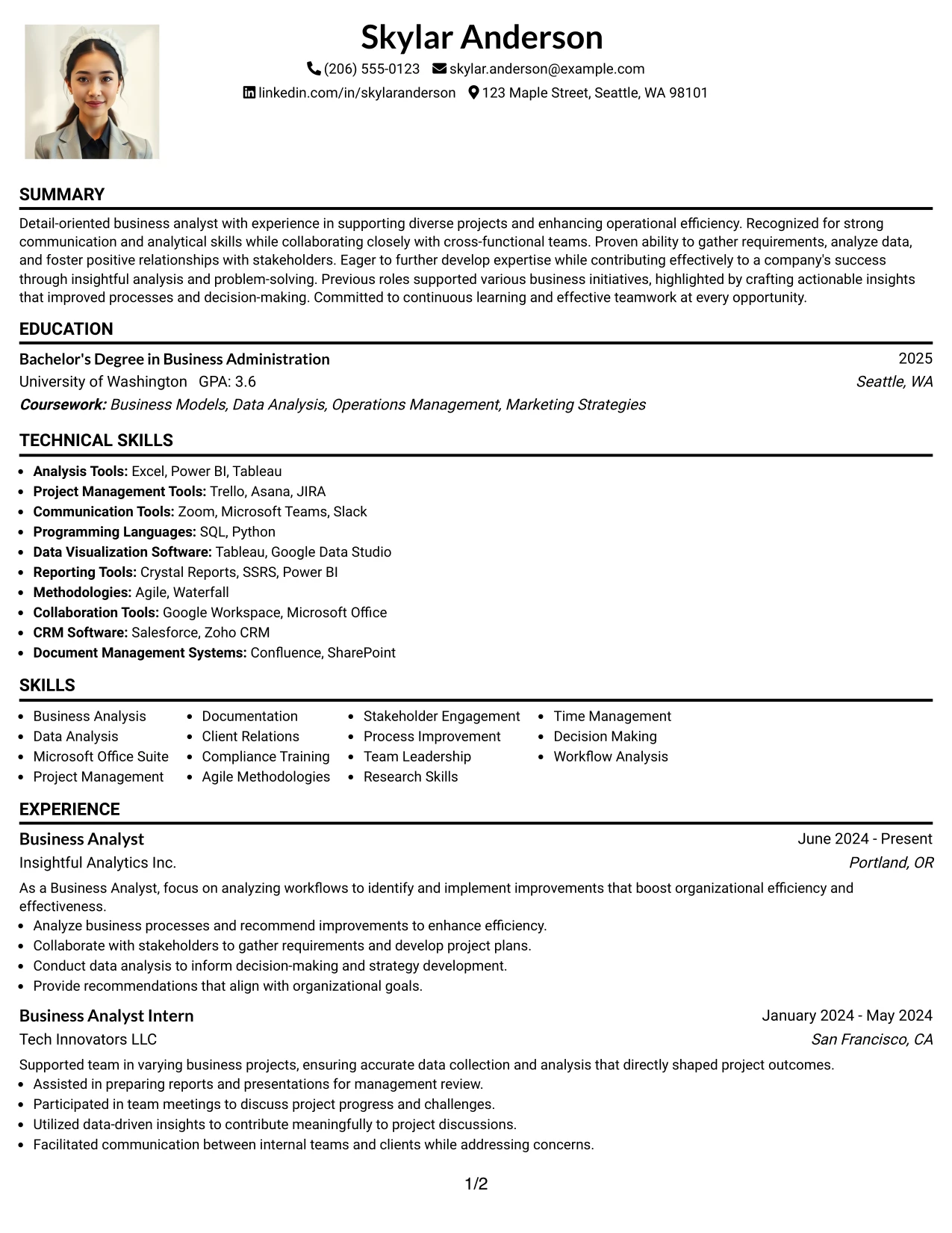 Resume Example Page 1