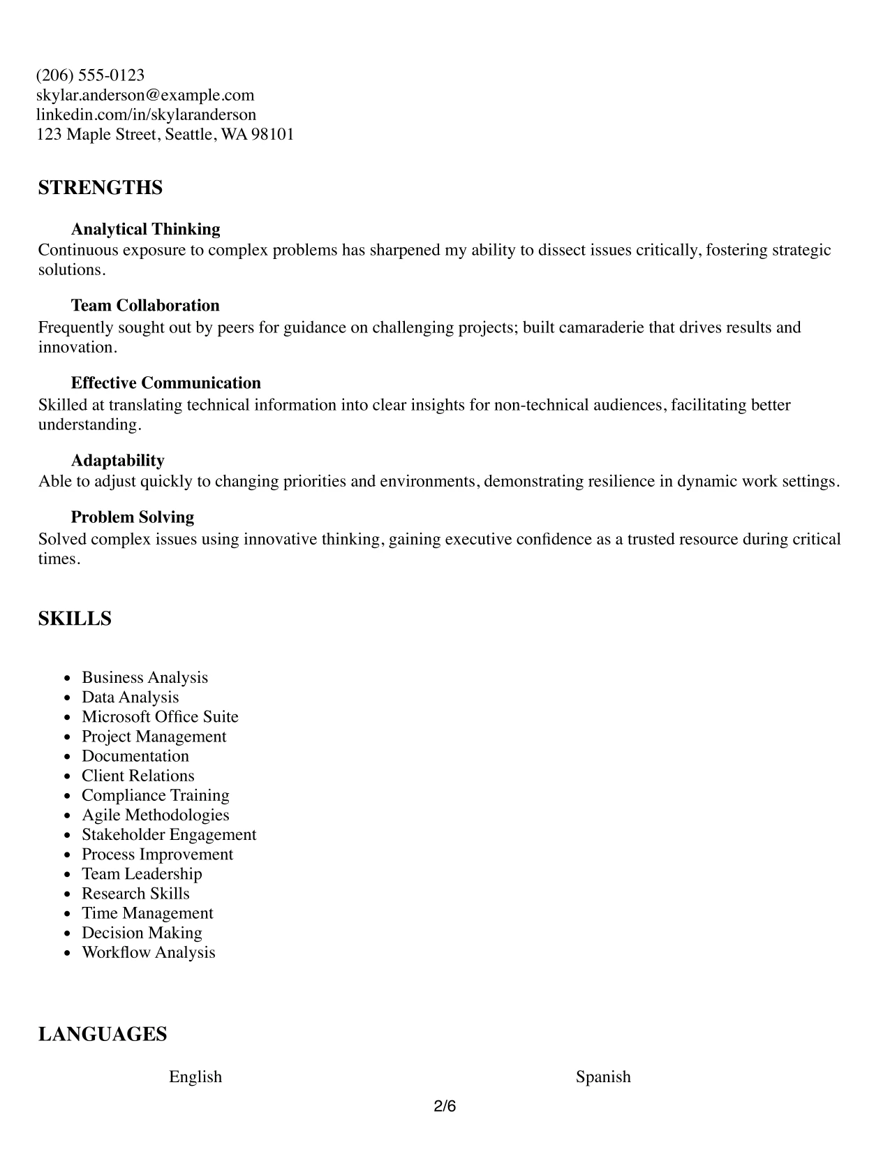 Resume Example Page 2