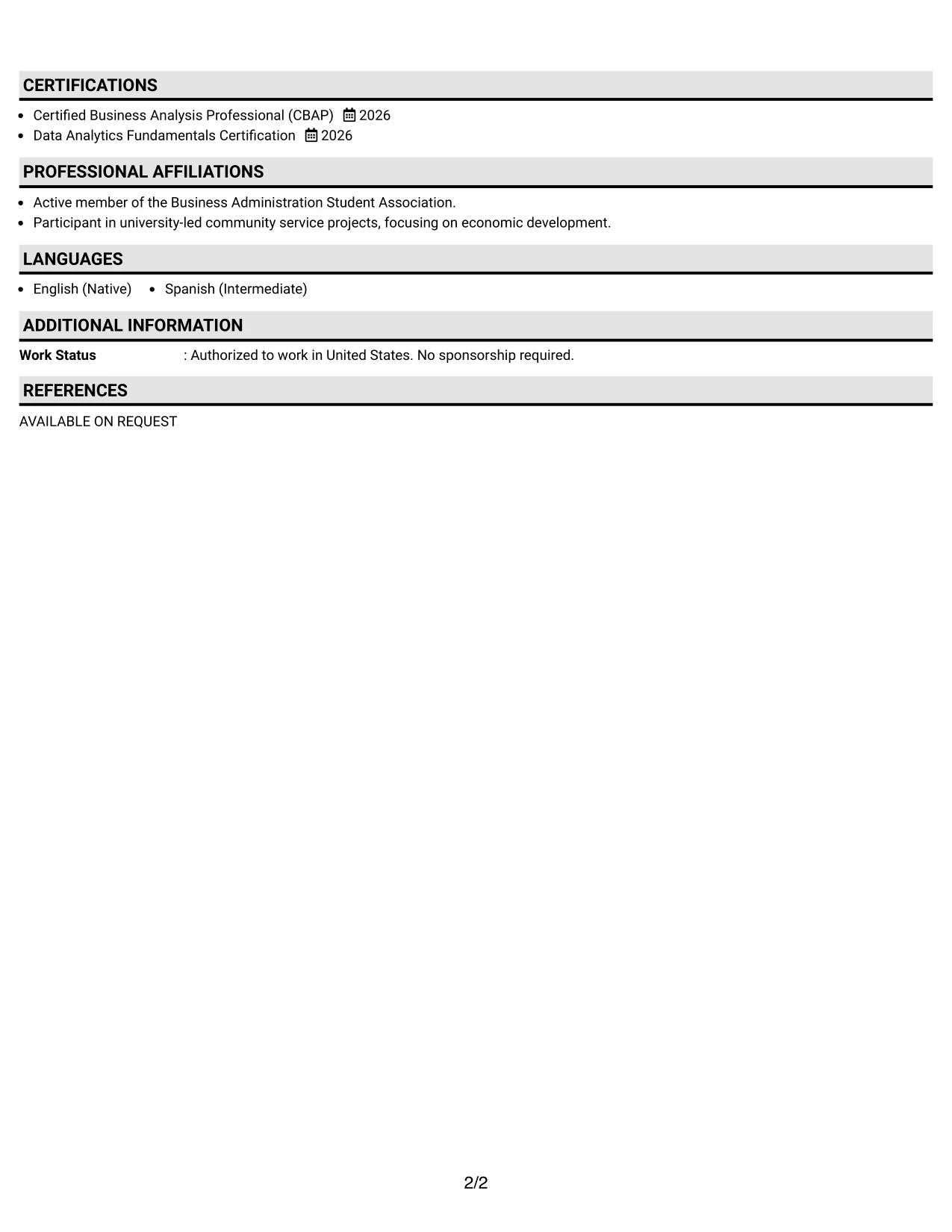 Resume Example Page 2