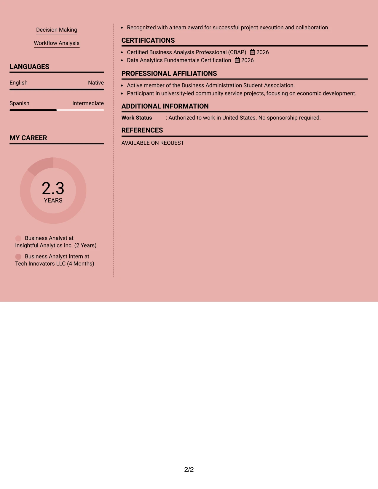 Resume Example Page 2