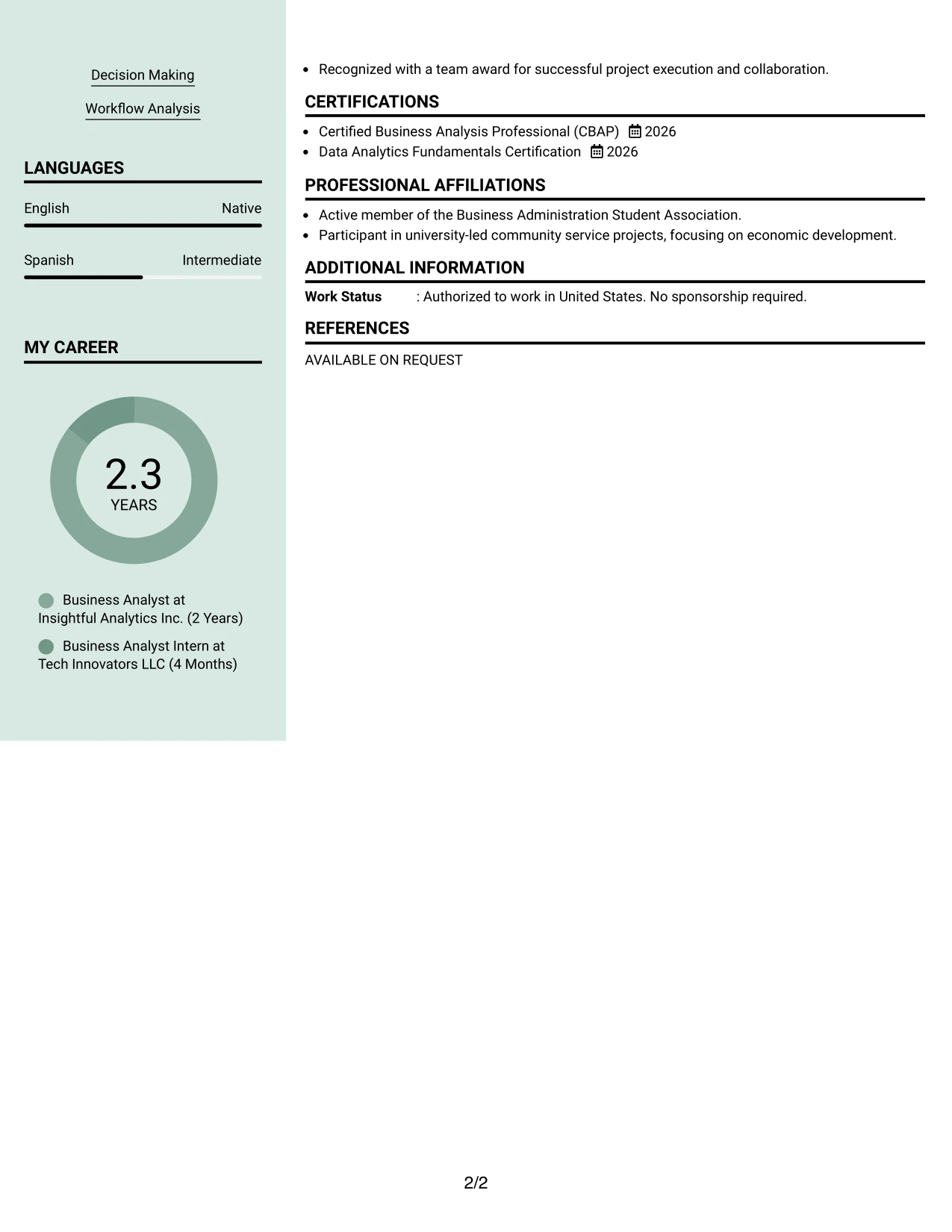 Resume Example Page 2