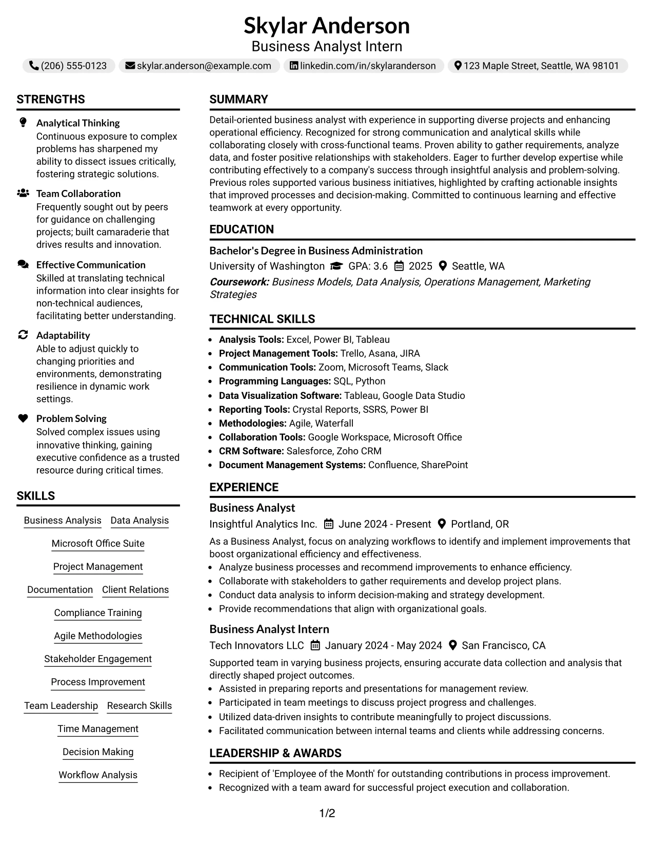 Resume Example Page 1