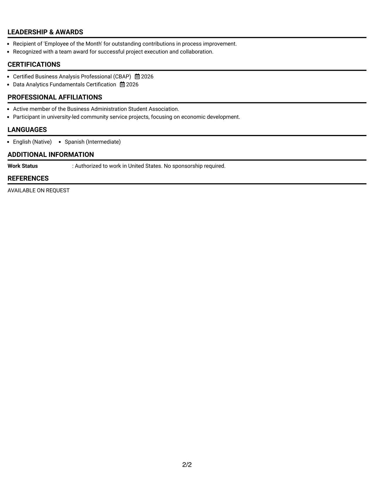 Resume Example Page 2