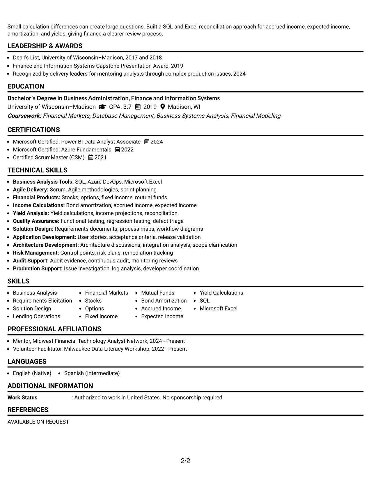Resume Example Page 2