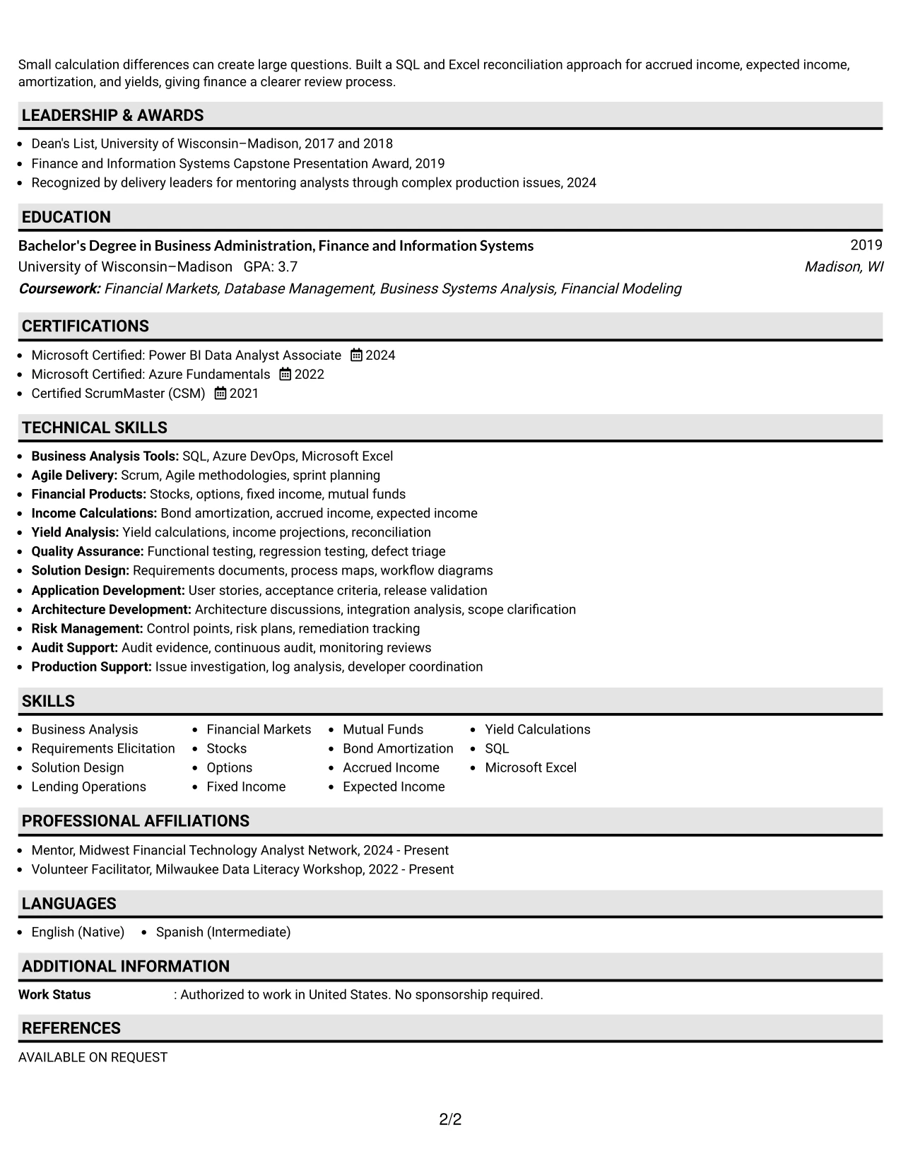 Resume Example Page 2