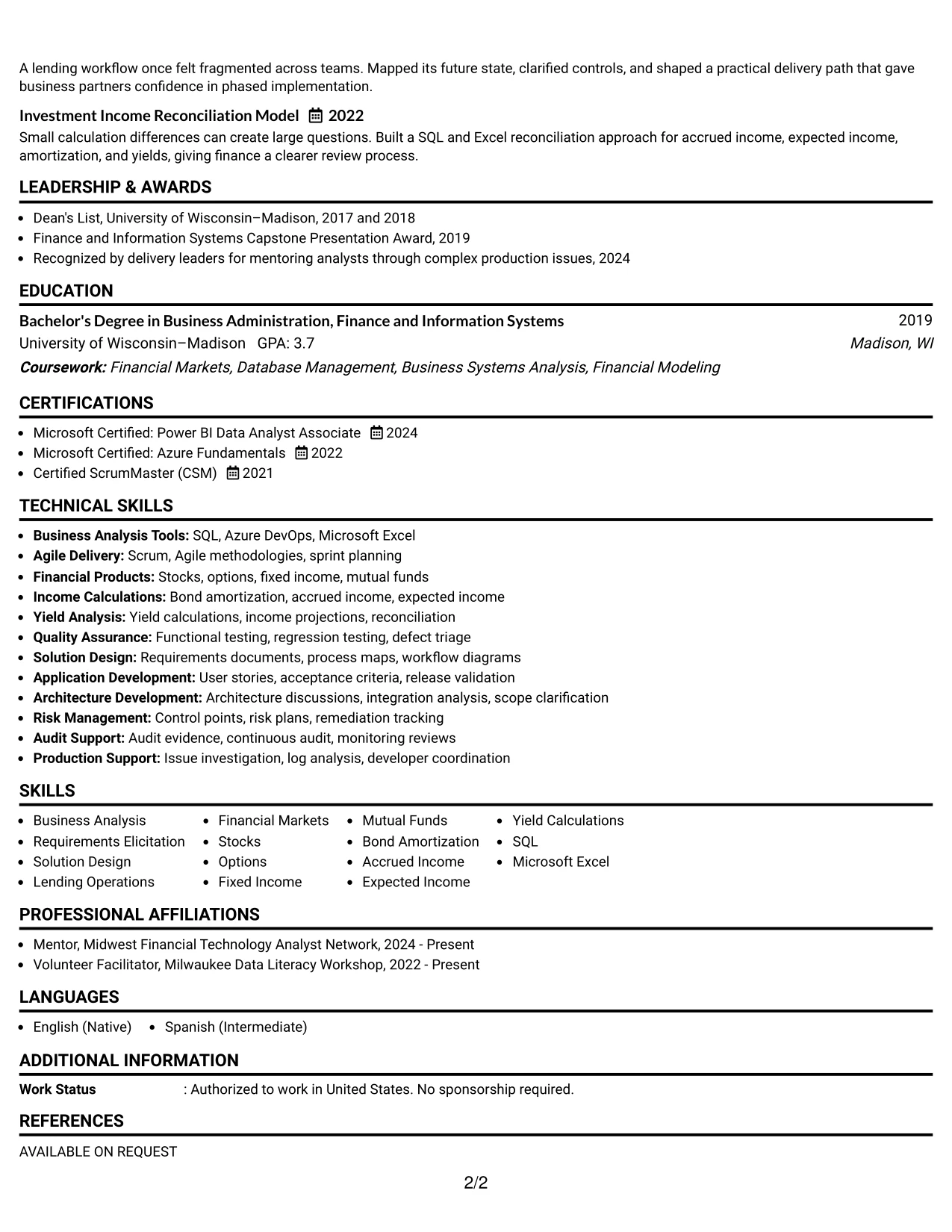 Resume Example Page 2