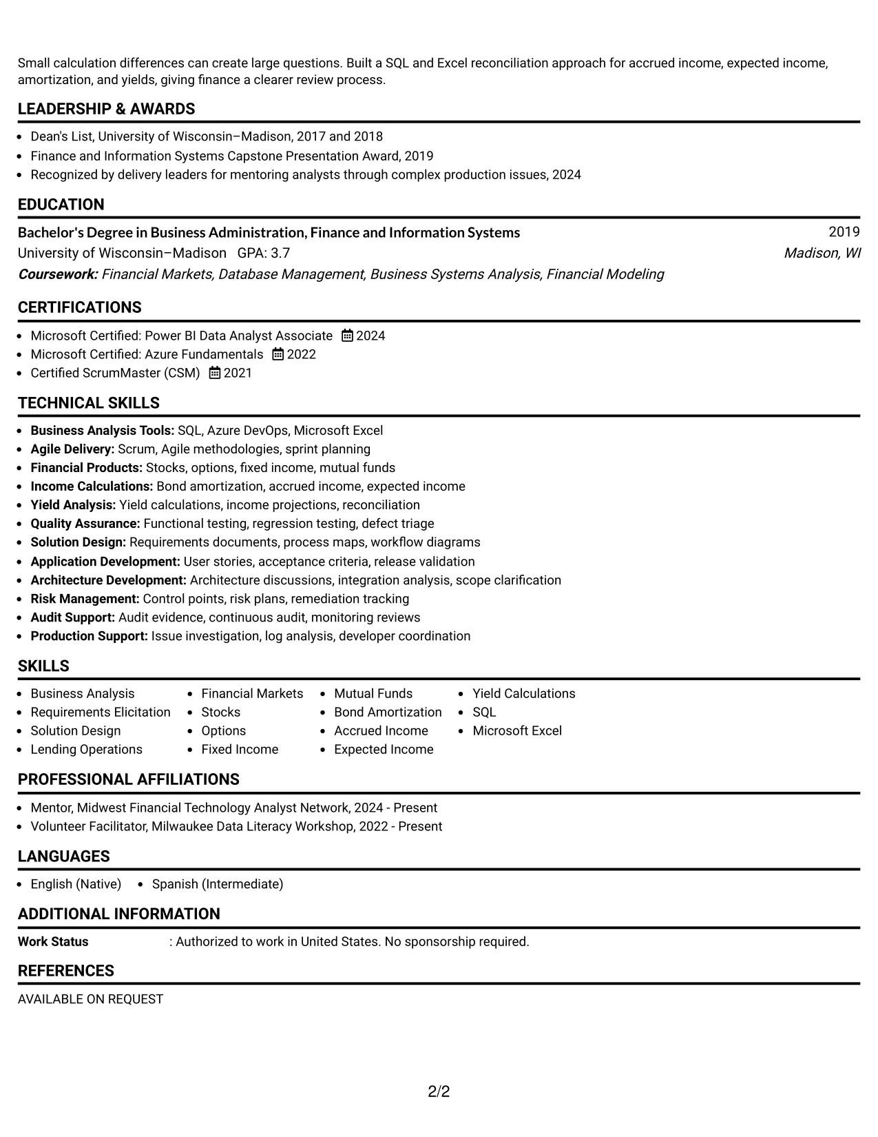 Resume Example Page 2