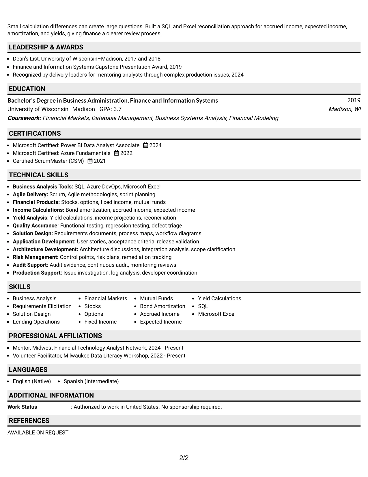 Resume Example Page 2