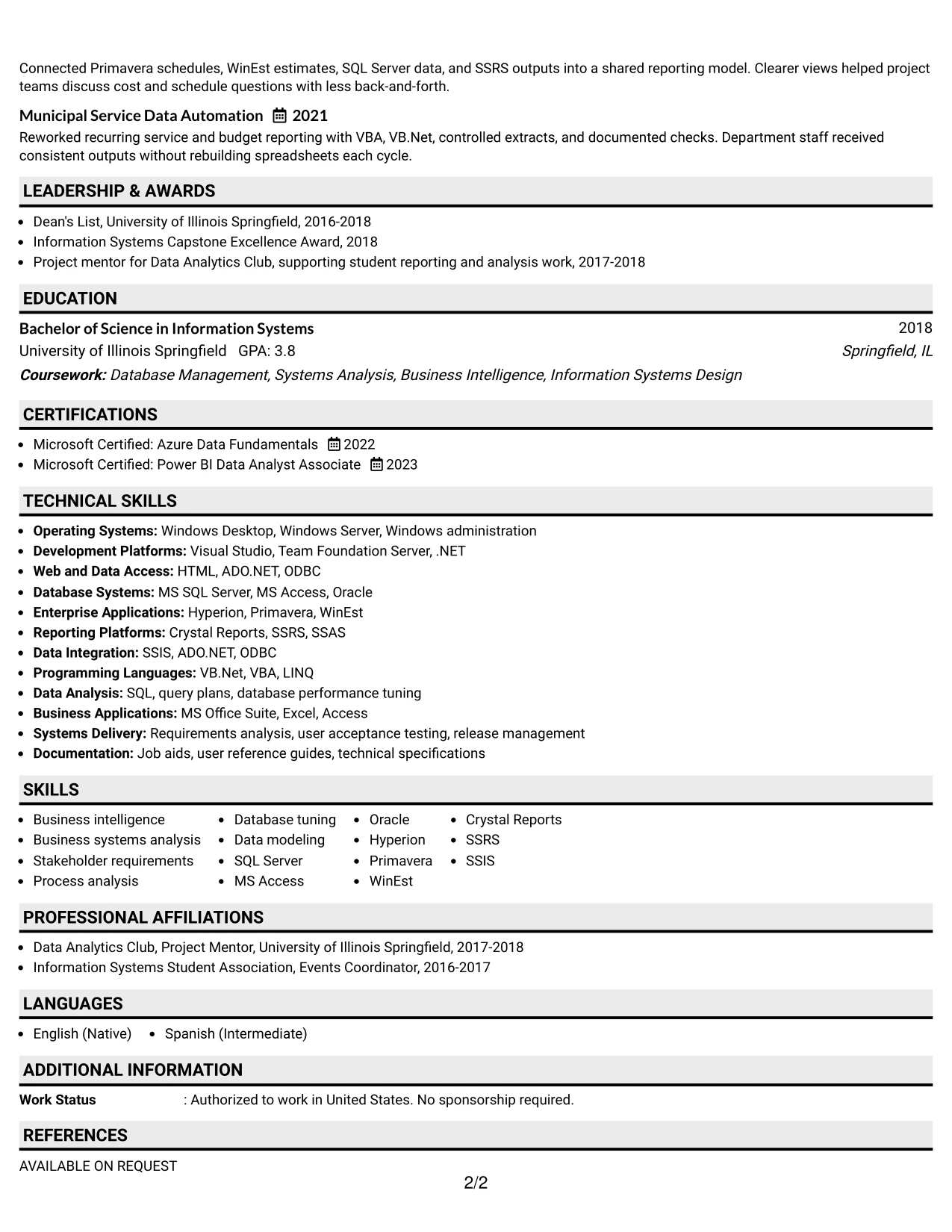 Resume Example Page 2