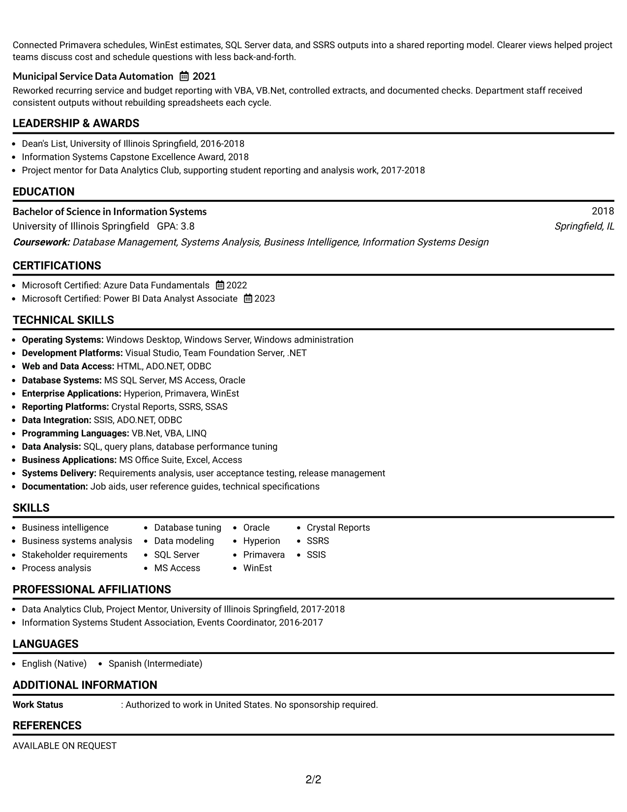 Resume Example Page 2