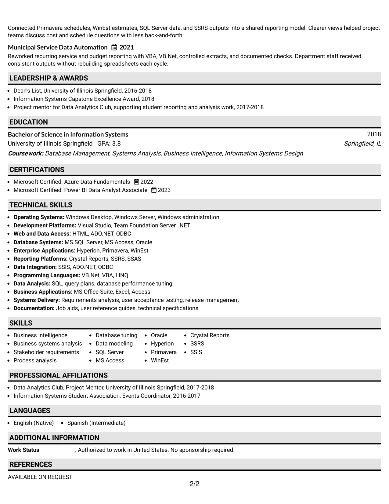 Resume Example Page 2