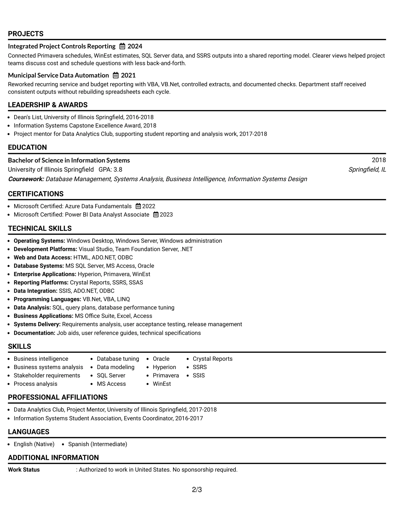 Resume Example Page 2