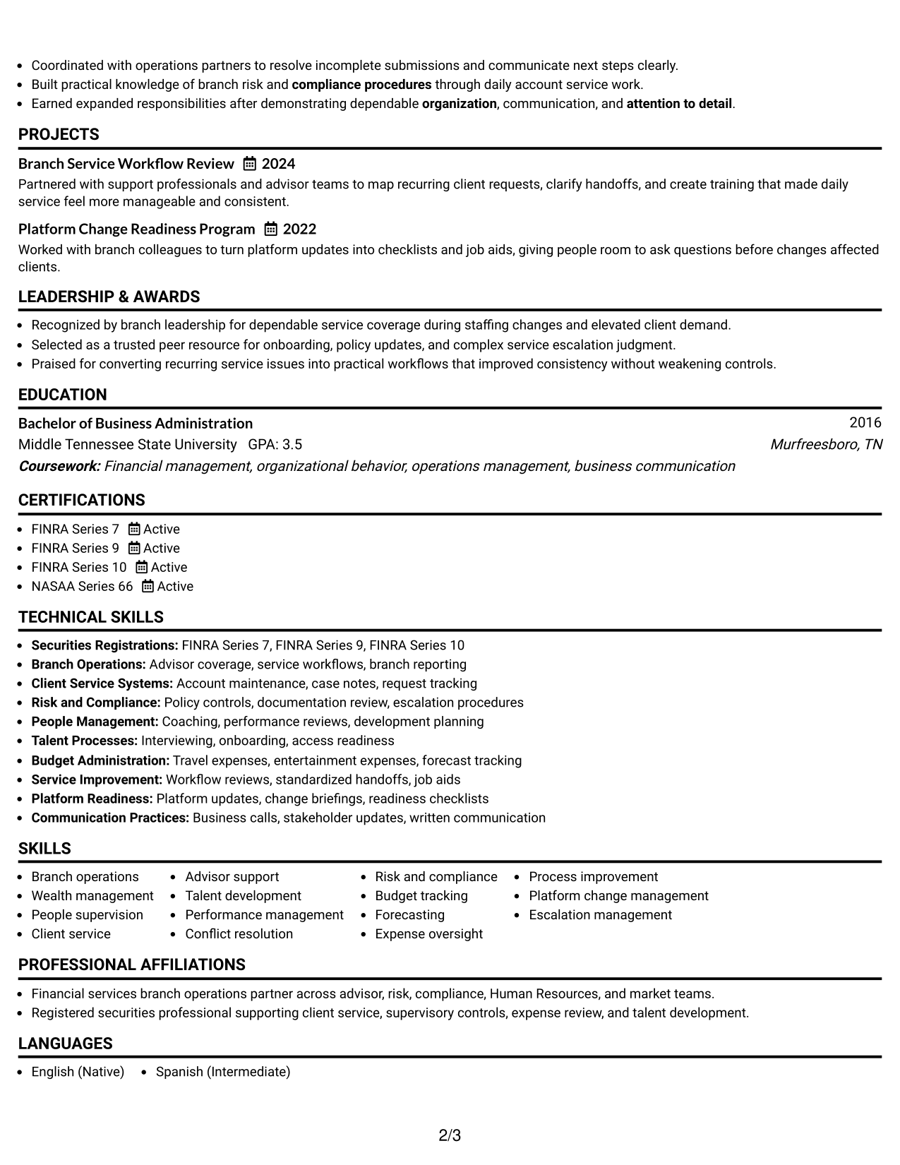 Resume Example Page 2