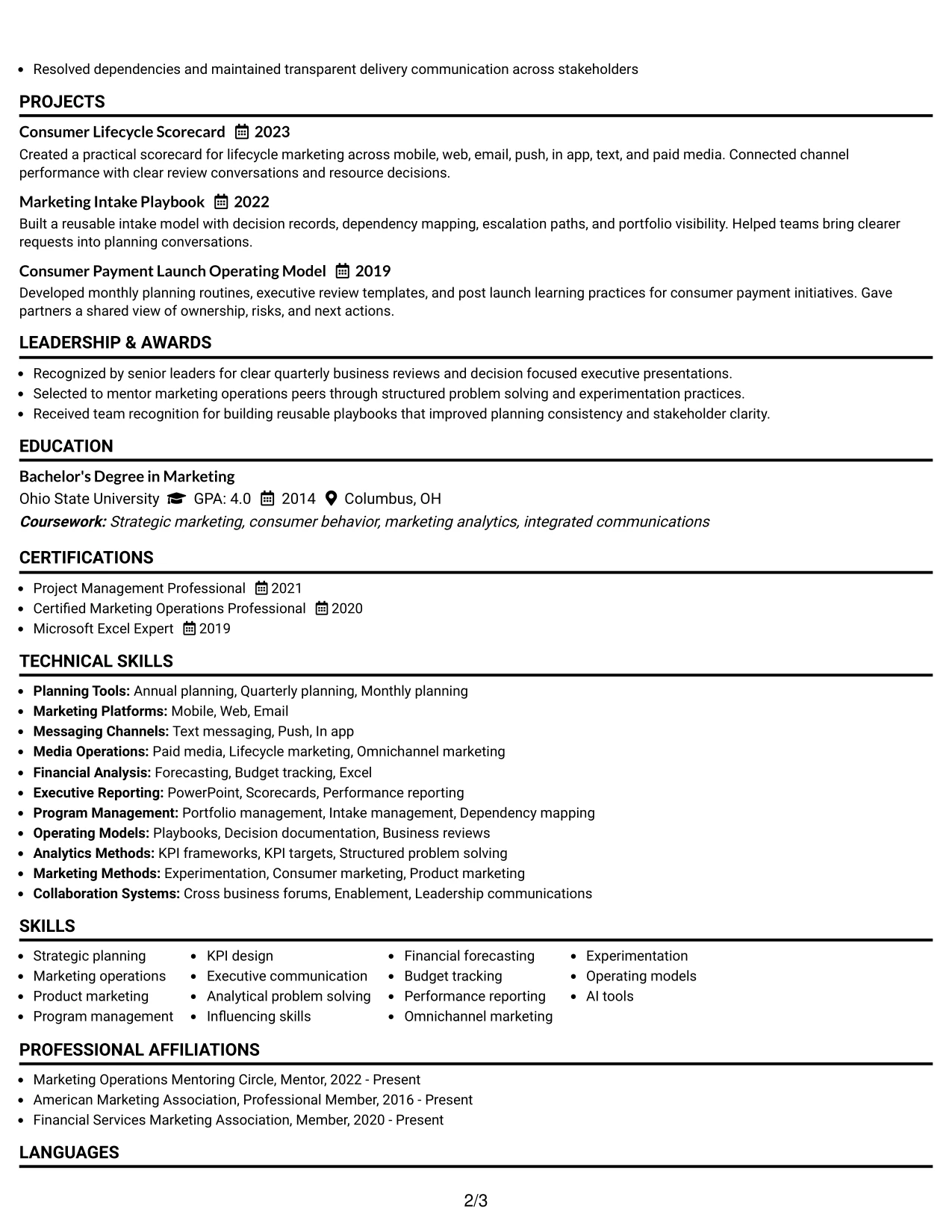 Resume Example Page 2