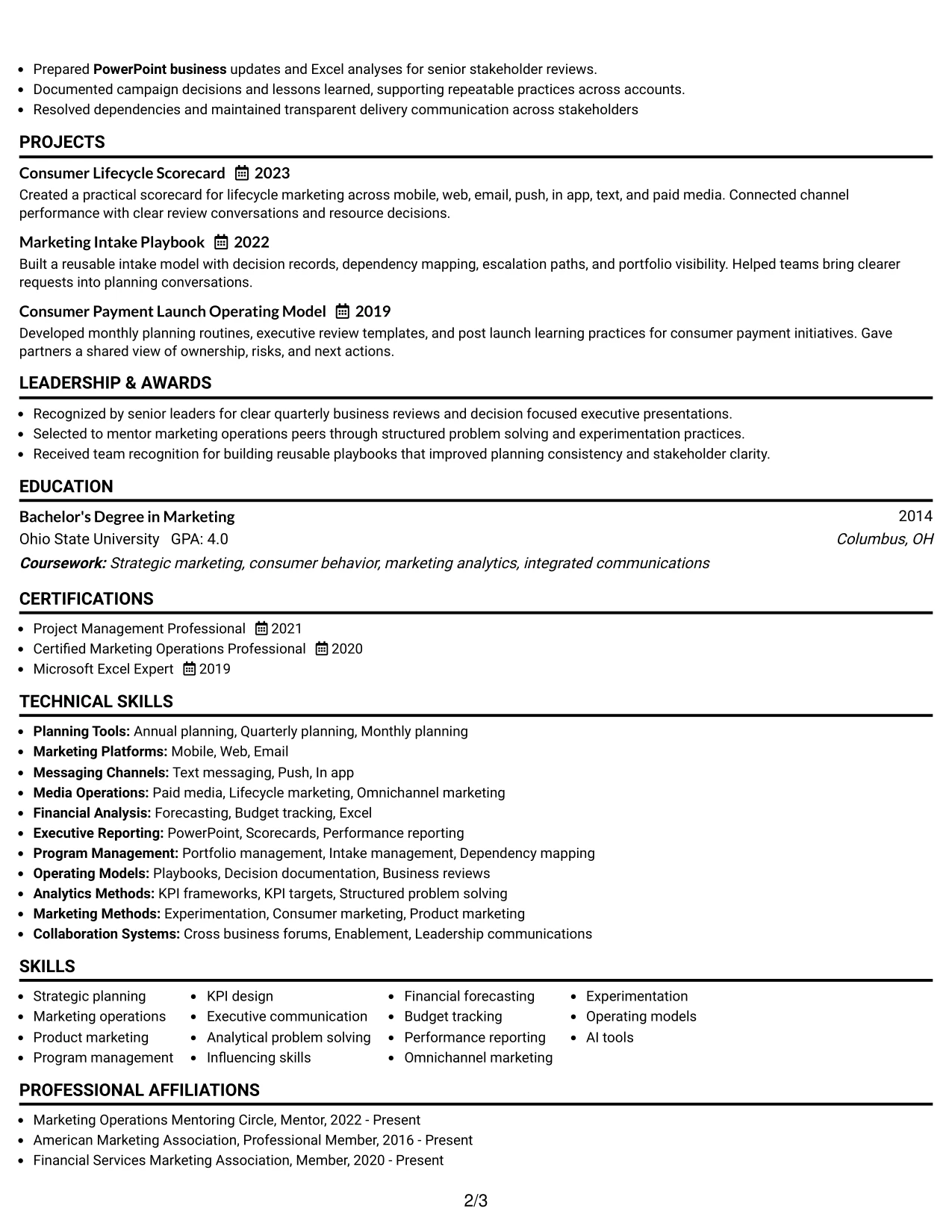 Resume Example Page 2