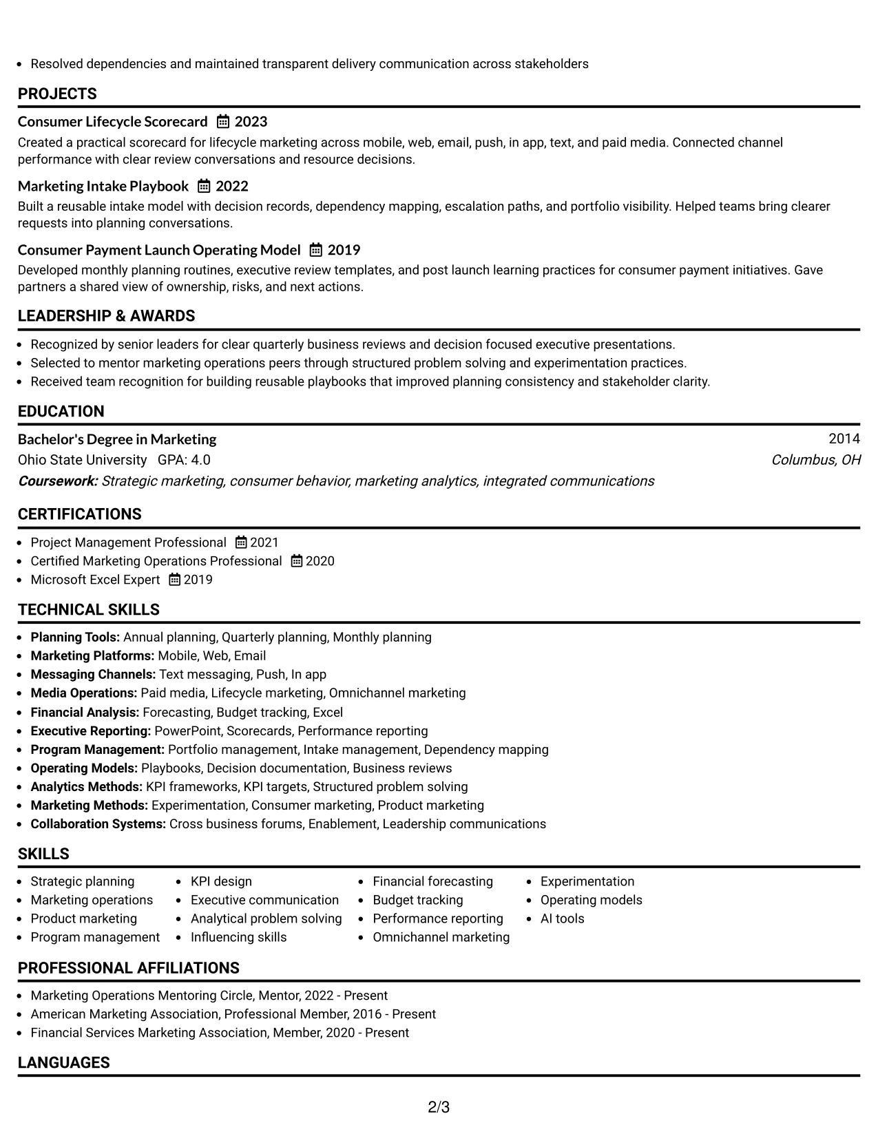Resume Example Page 2