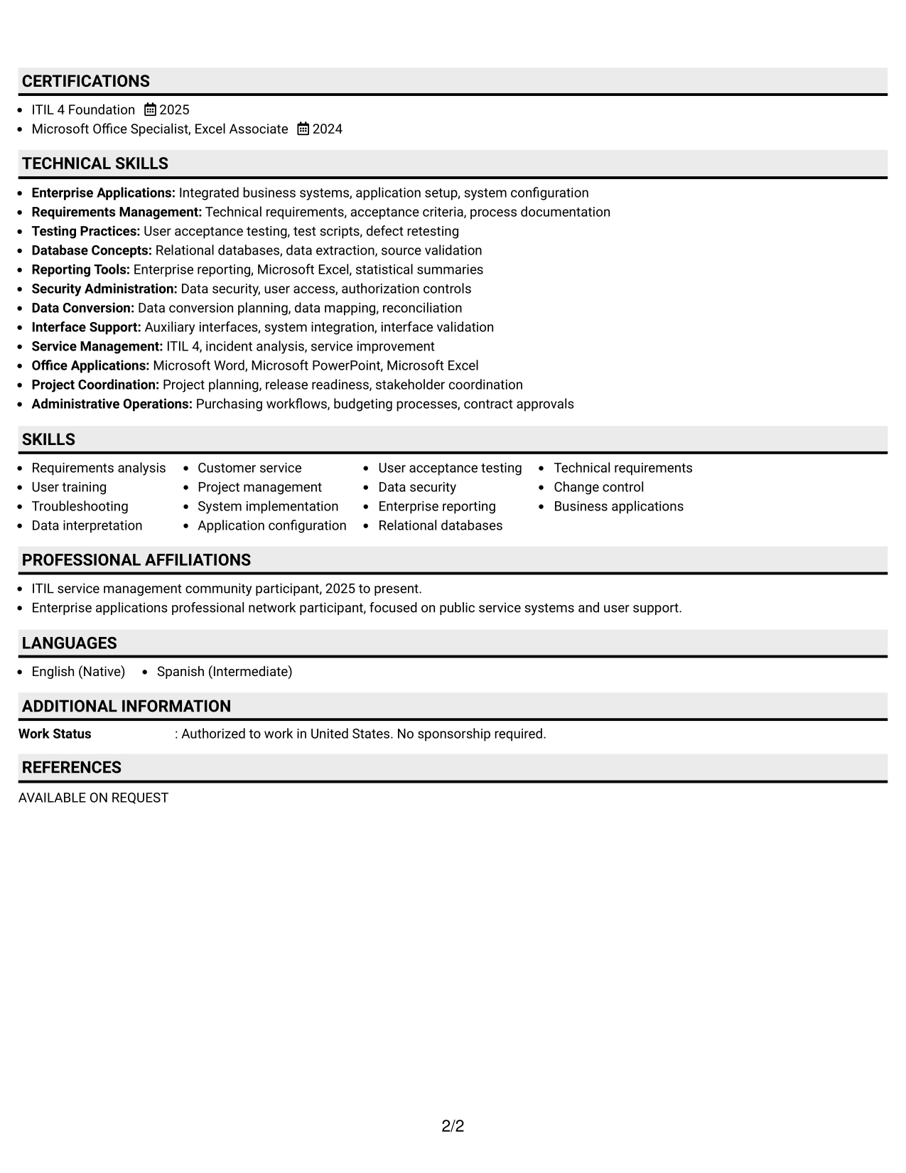 Resume Example Page 2