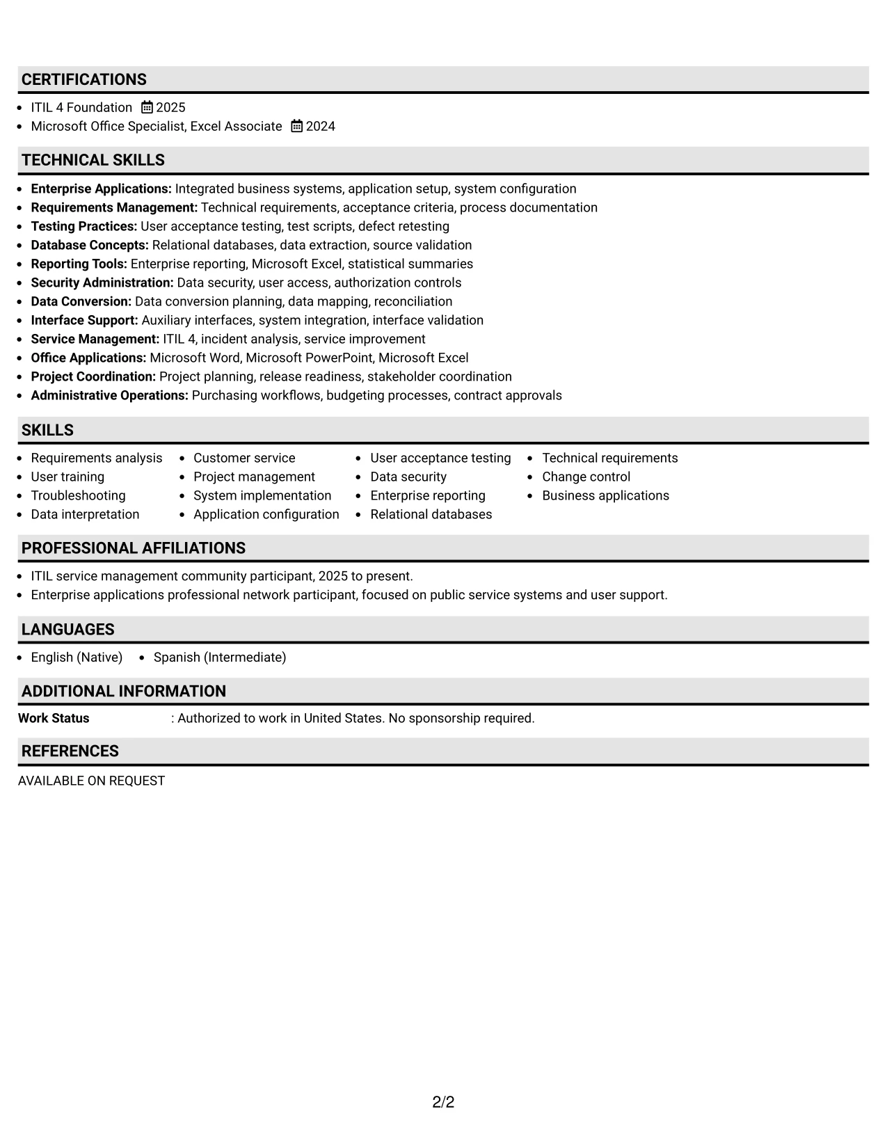 Resume Example Page 2