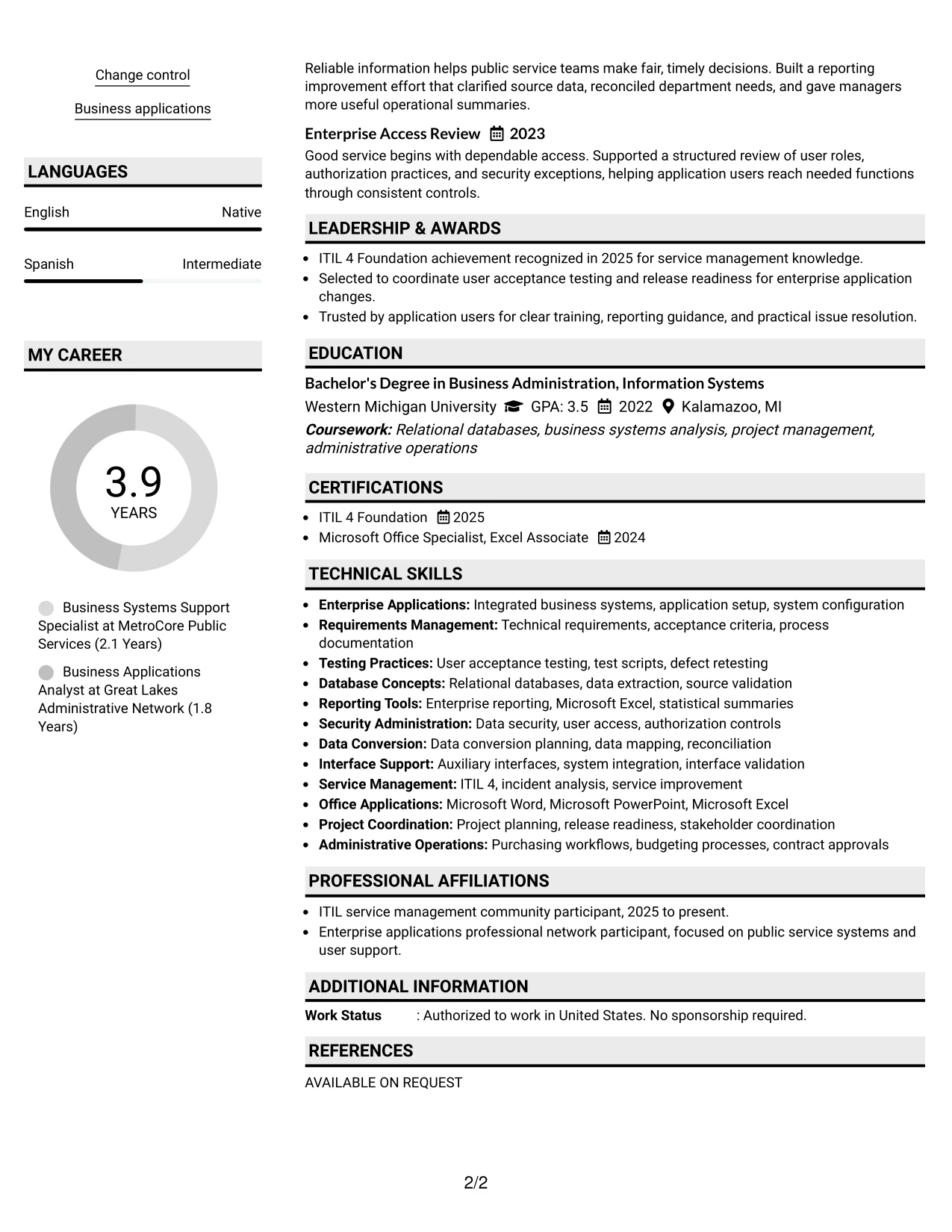 Resume Example Page 2