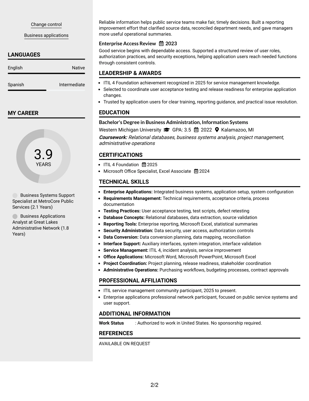 Resume Example Page 2