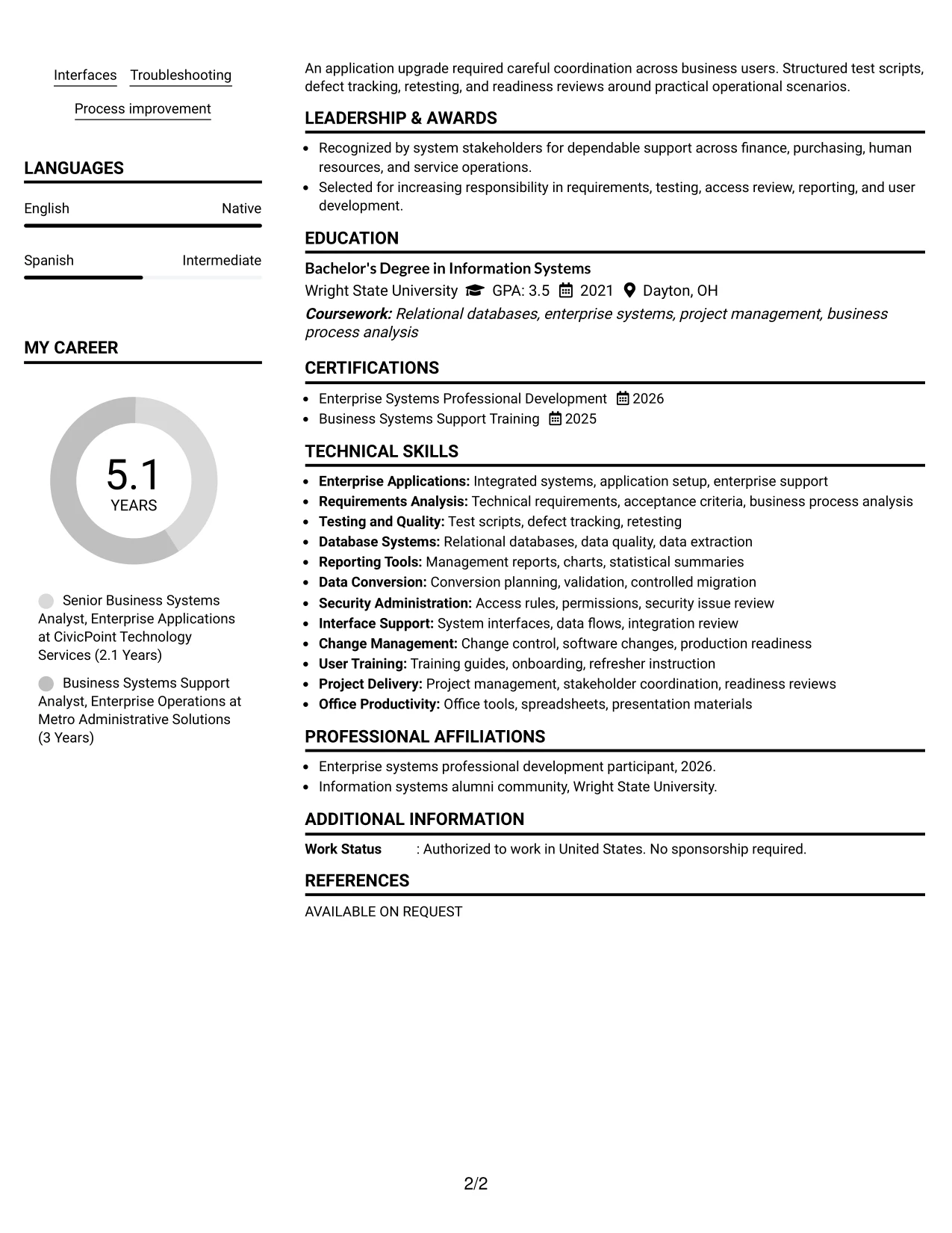 Resume Example Page 2