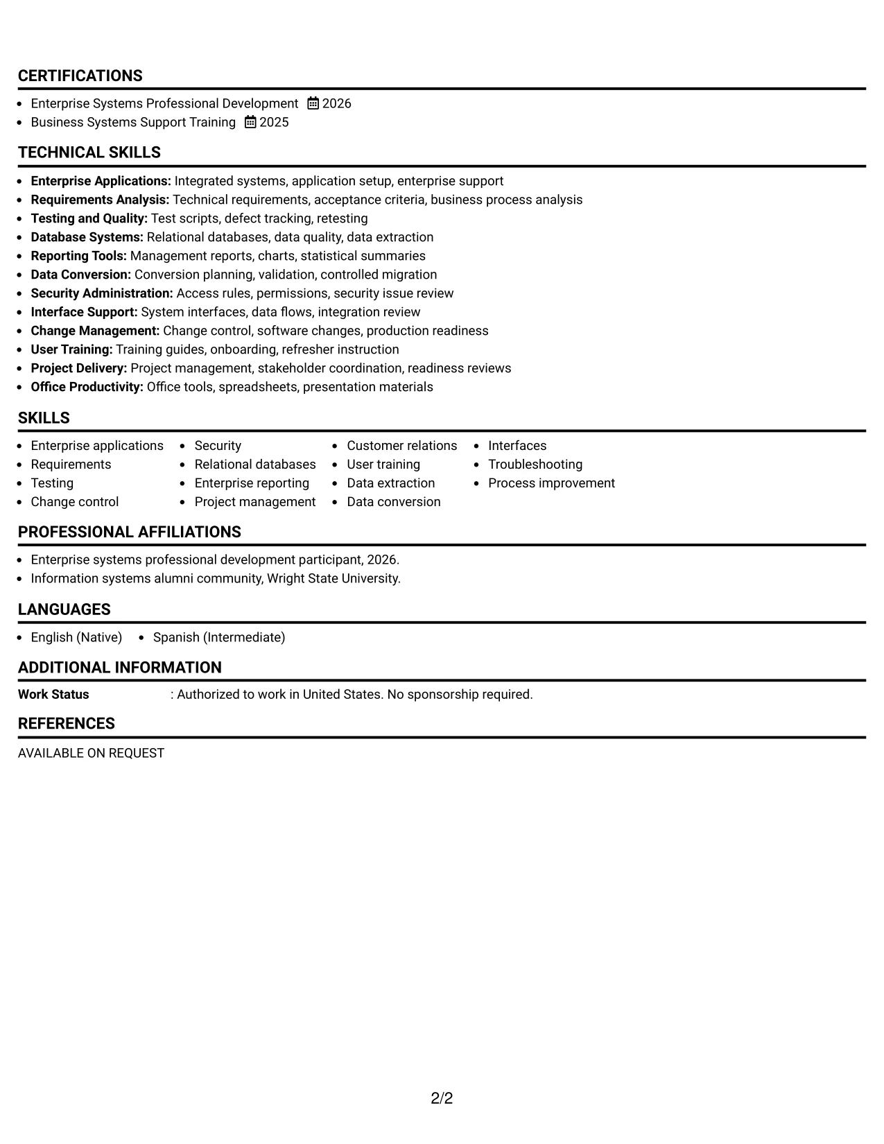 Resume Example Page 2