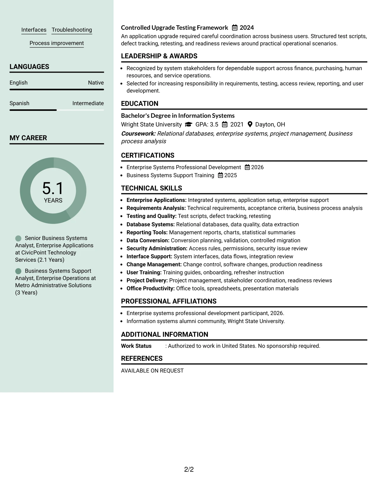 Resume Example Page 2