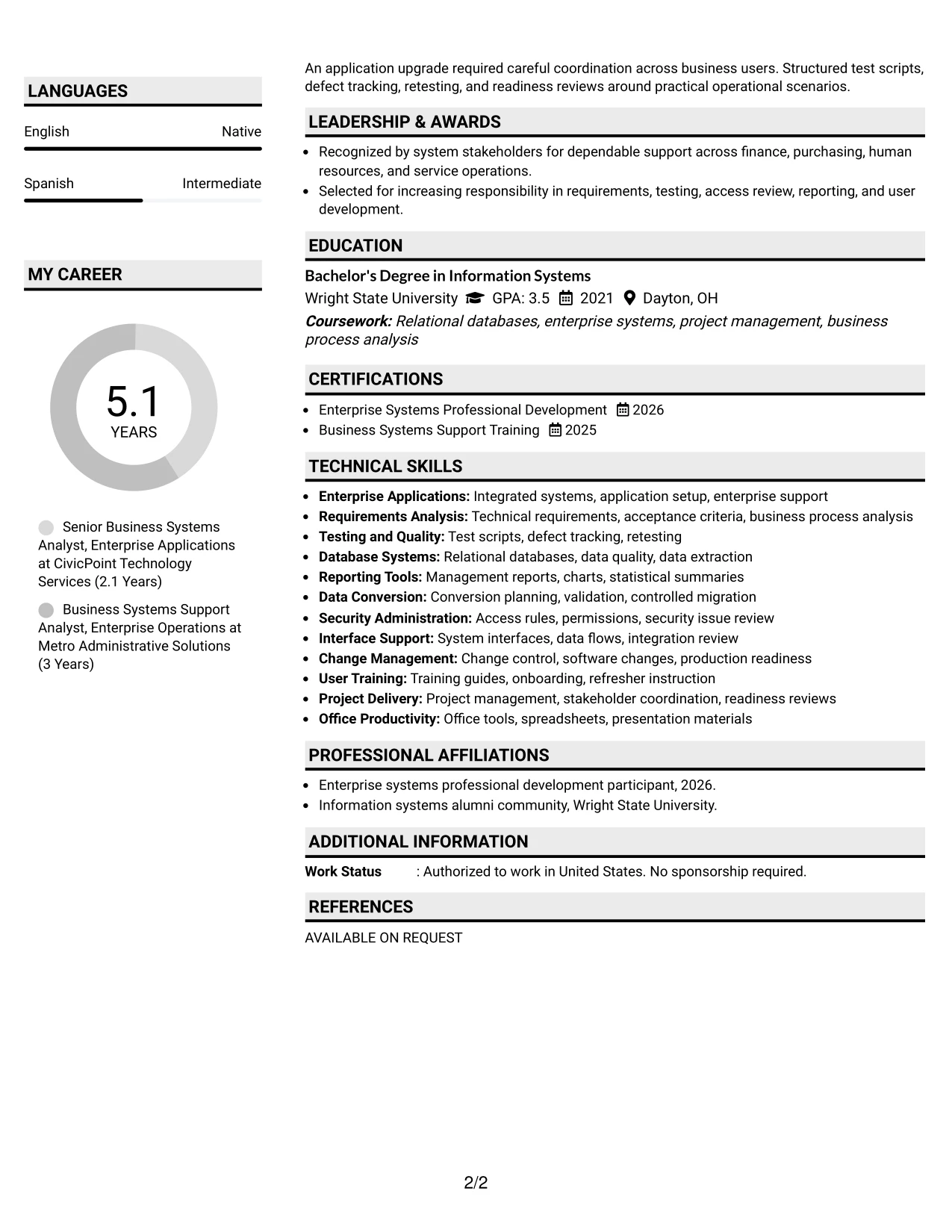 Resume Example Page 2