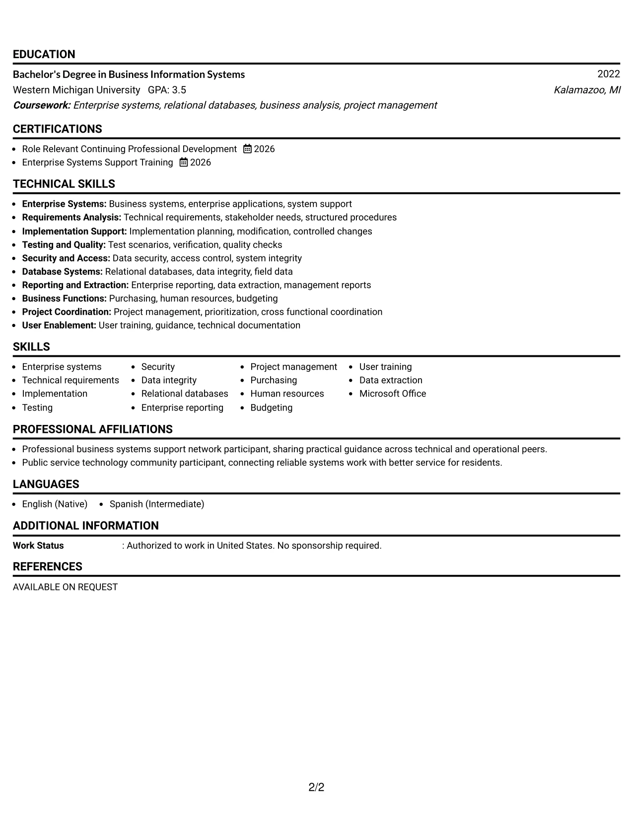 Resume Example Page 2
