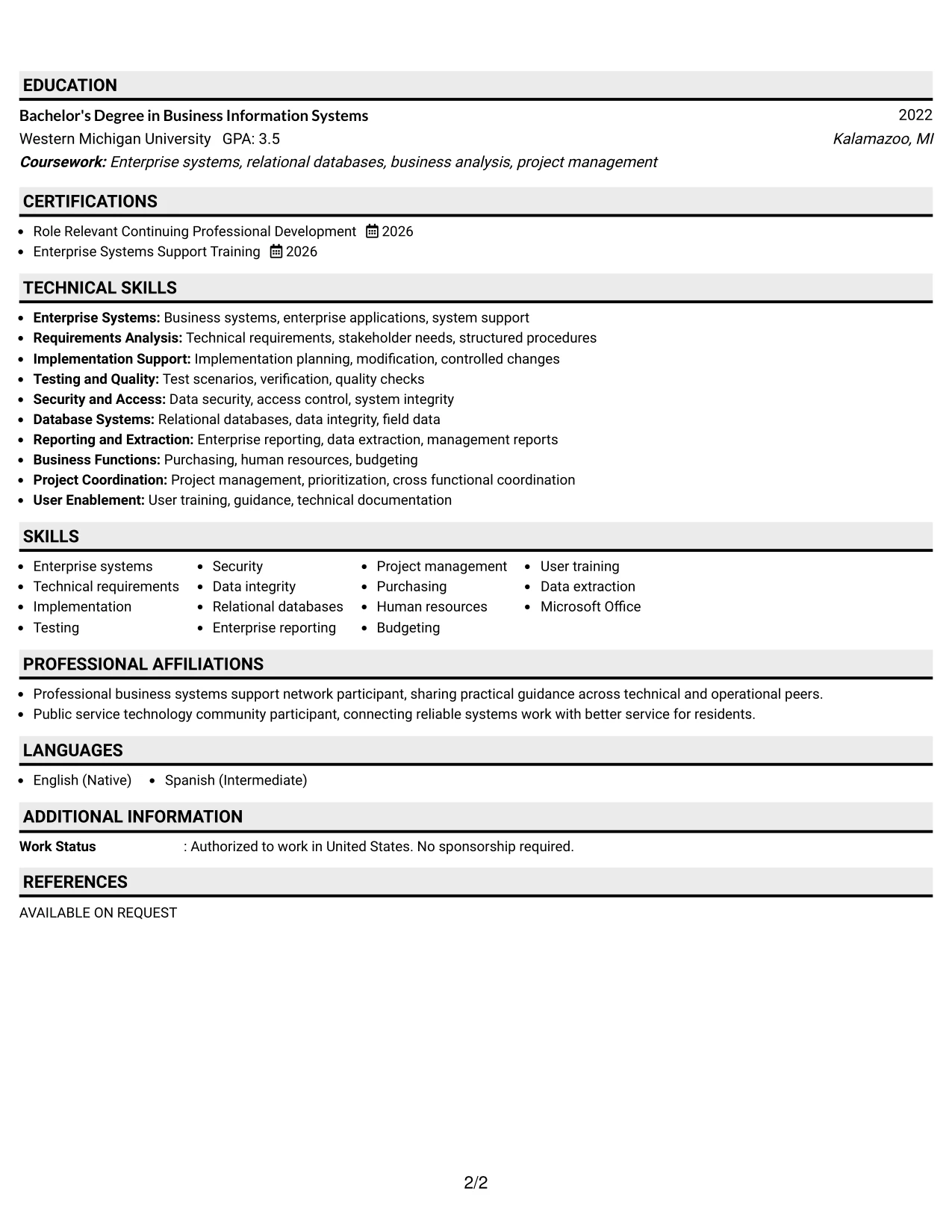 Resume Example Page 2